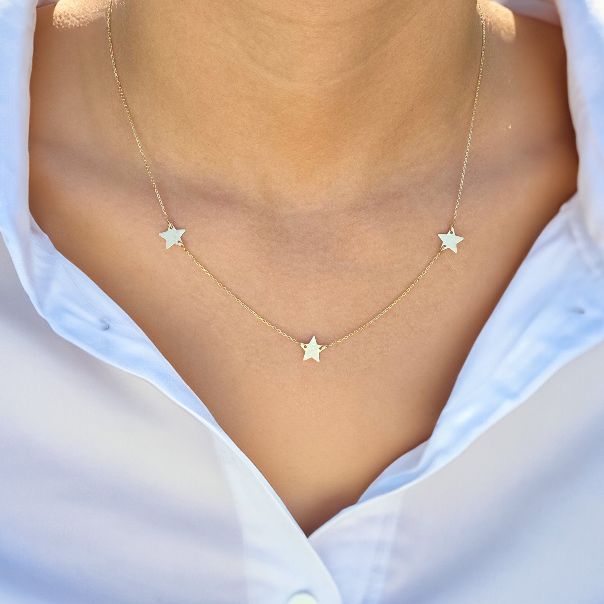 Star Station Necklace in 14k Gold