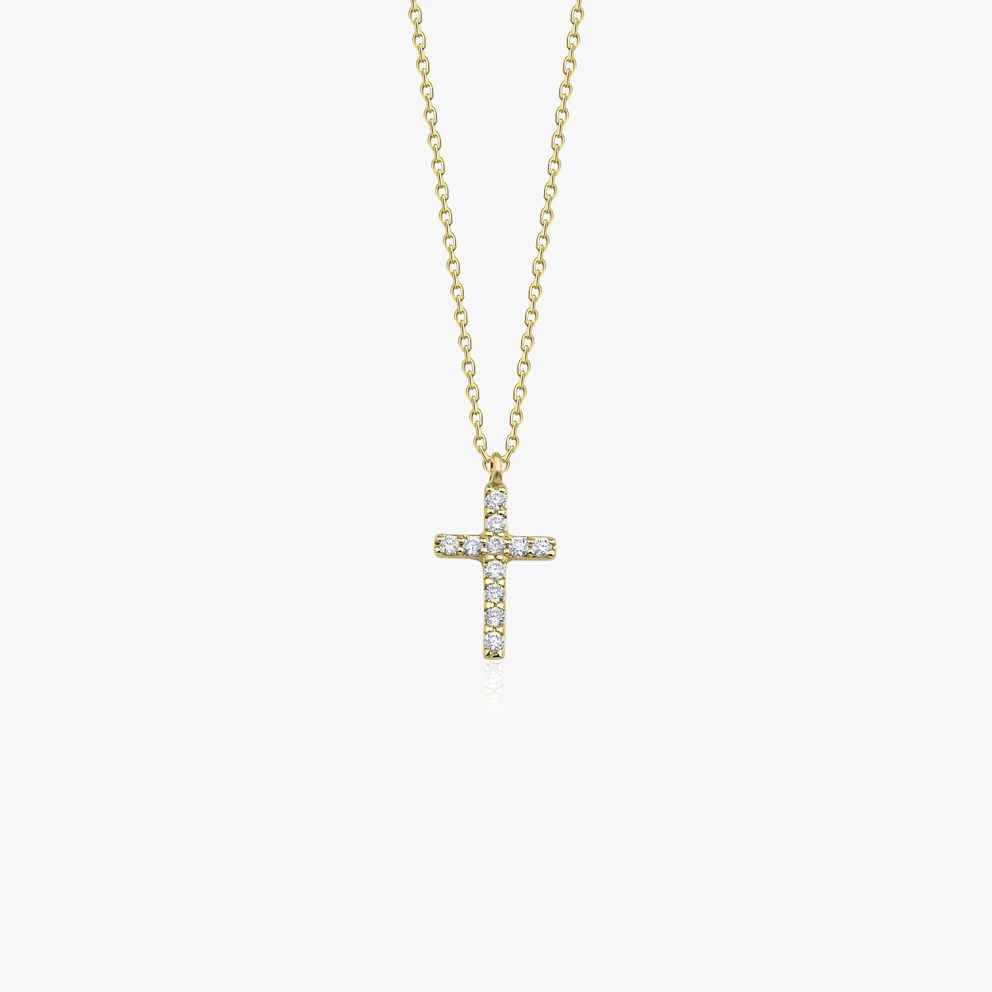 Itty Bitty Tiny Diamond Cross Necklace in 14K Gold
