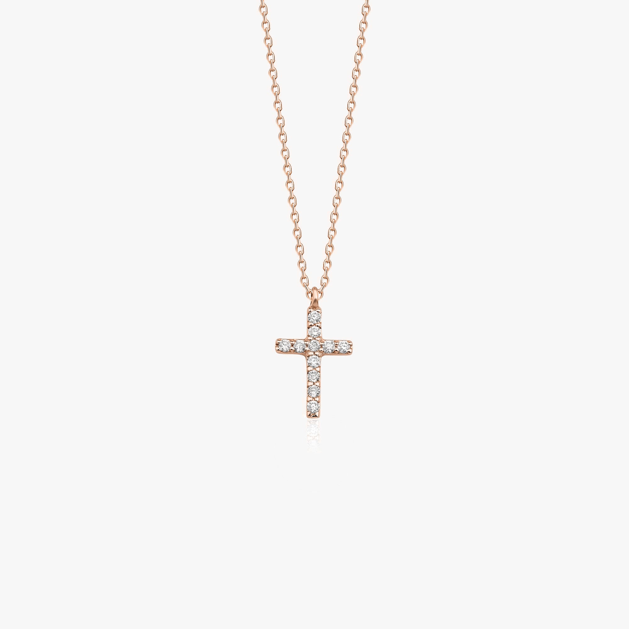 Itty Bitty Tiny Diamond Cross Necklace in 14K Gold