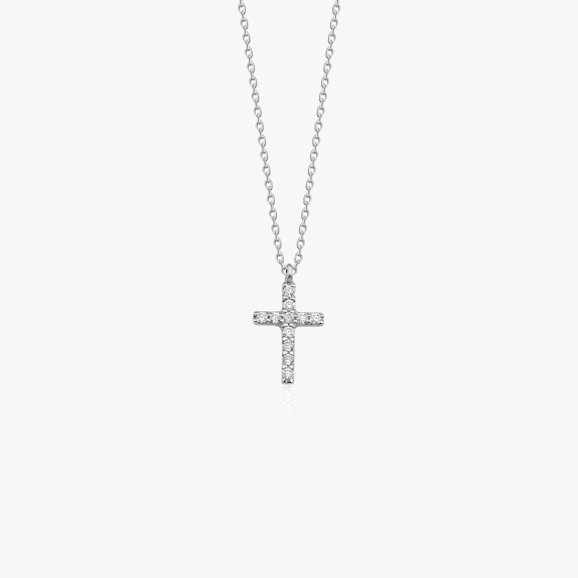 Itty Bitty Tiny Diamond Cross Necklace in 14K Gold