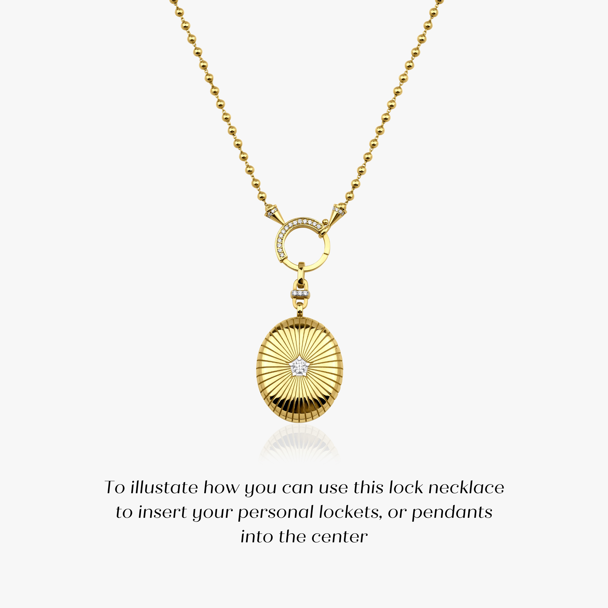 Diamond Lock Chain With Ball Chain in 14K Gold