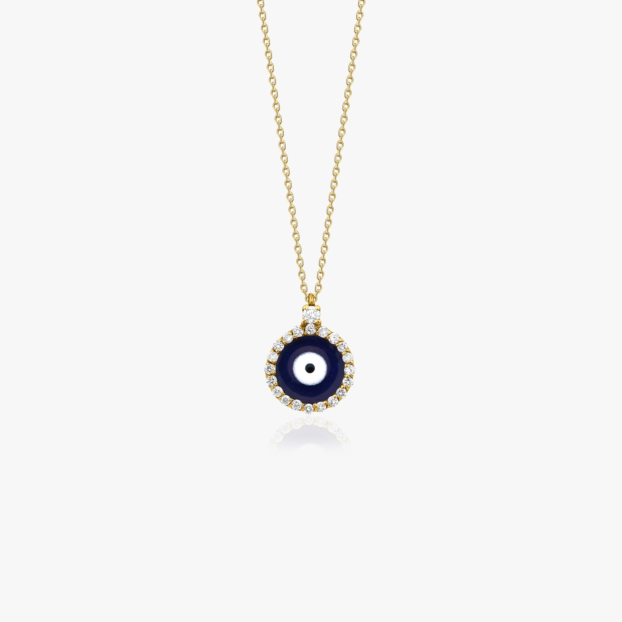 Mini Navy Blue Diamond Evil Eye Necklace in 18K Gold