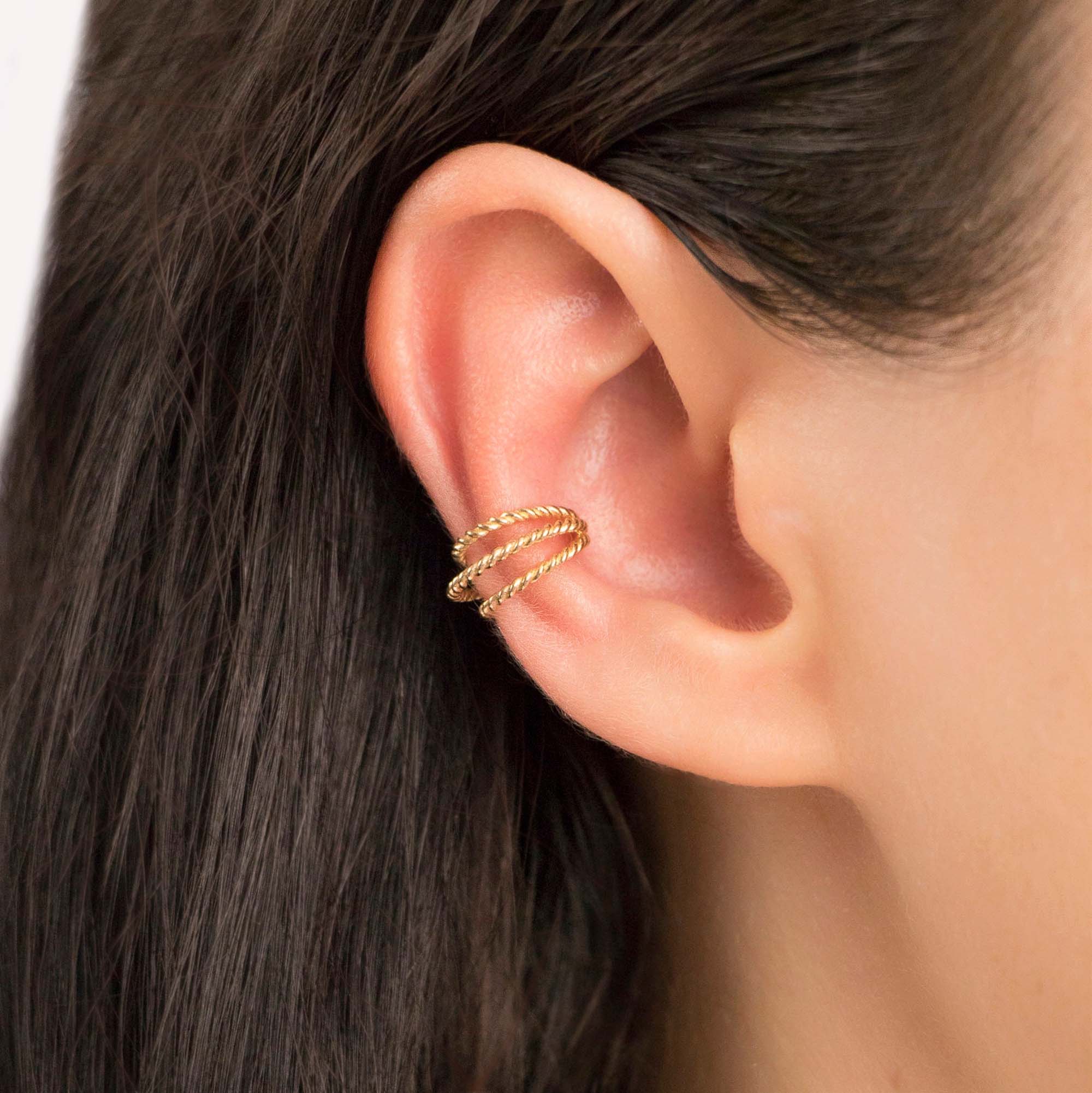 Single Triple Braided Ear Cuff in 14K Gold