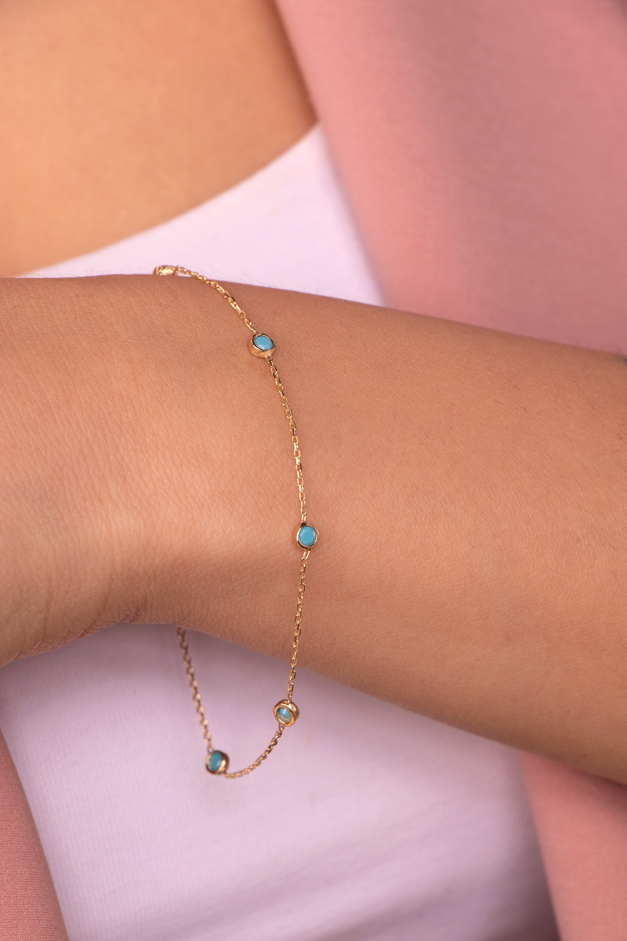 Turquoise Station Bracelet in 14K Gold