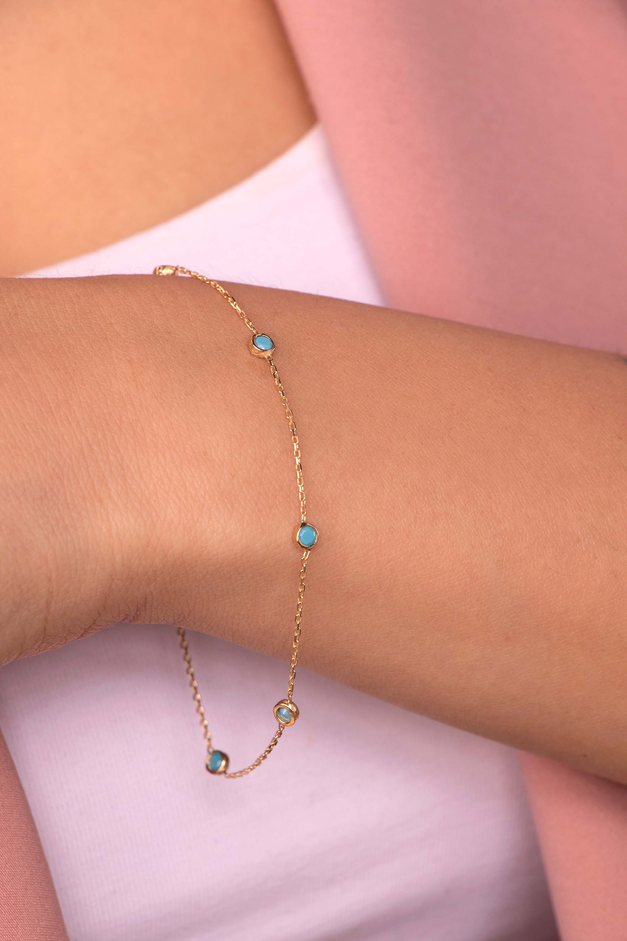 Minimal Turquoise Station Bracelet in 14K Gold