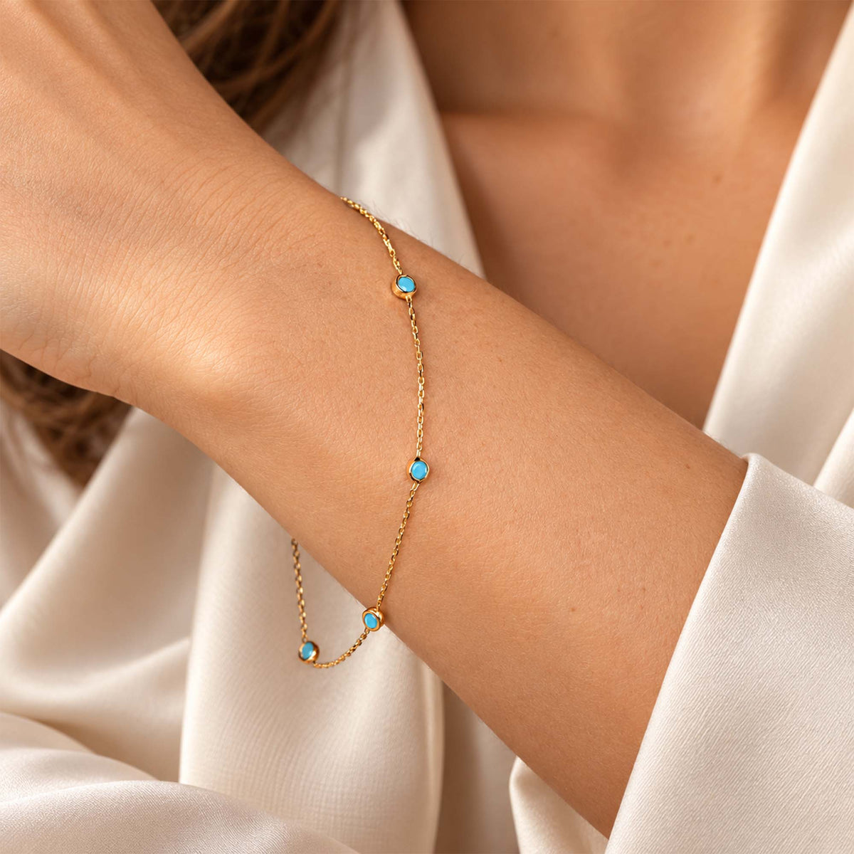Minimal Turquoise Station Bracelet in 14K Gold
