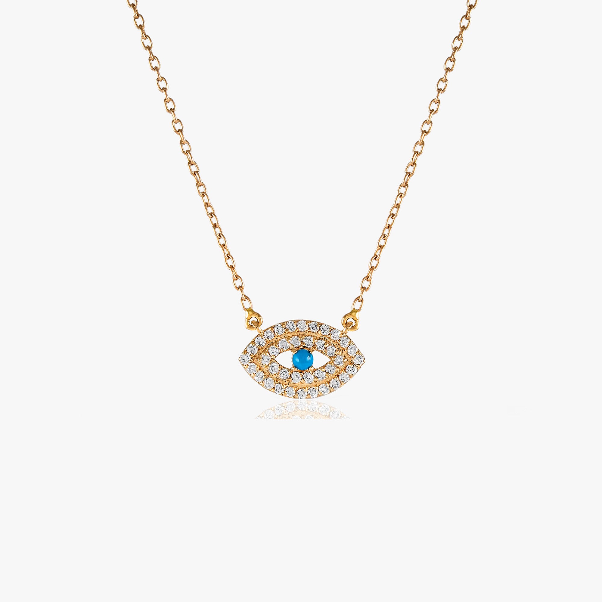 Turquoise and Diamond Evil Eye Necklace Available in 14K and 18K Gold