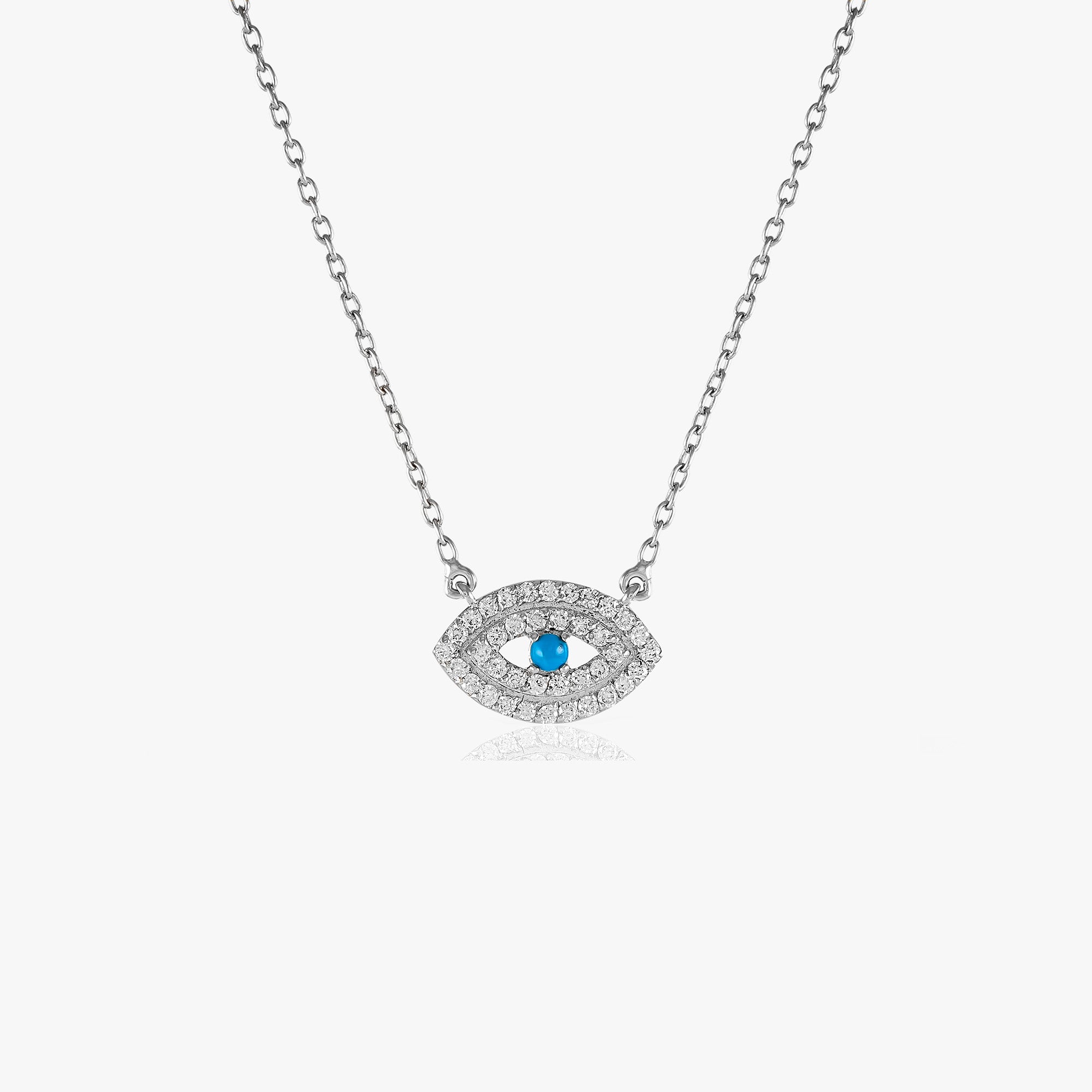 Turquoise and Diamond Evil Eye Necklace Available in 14K and 18K Gold