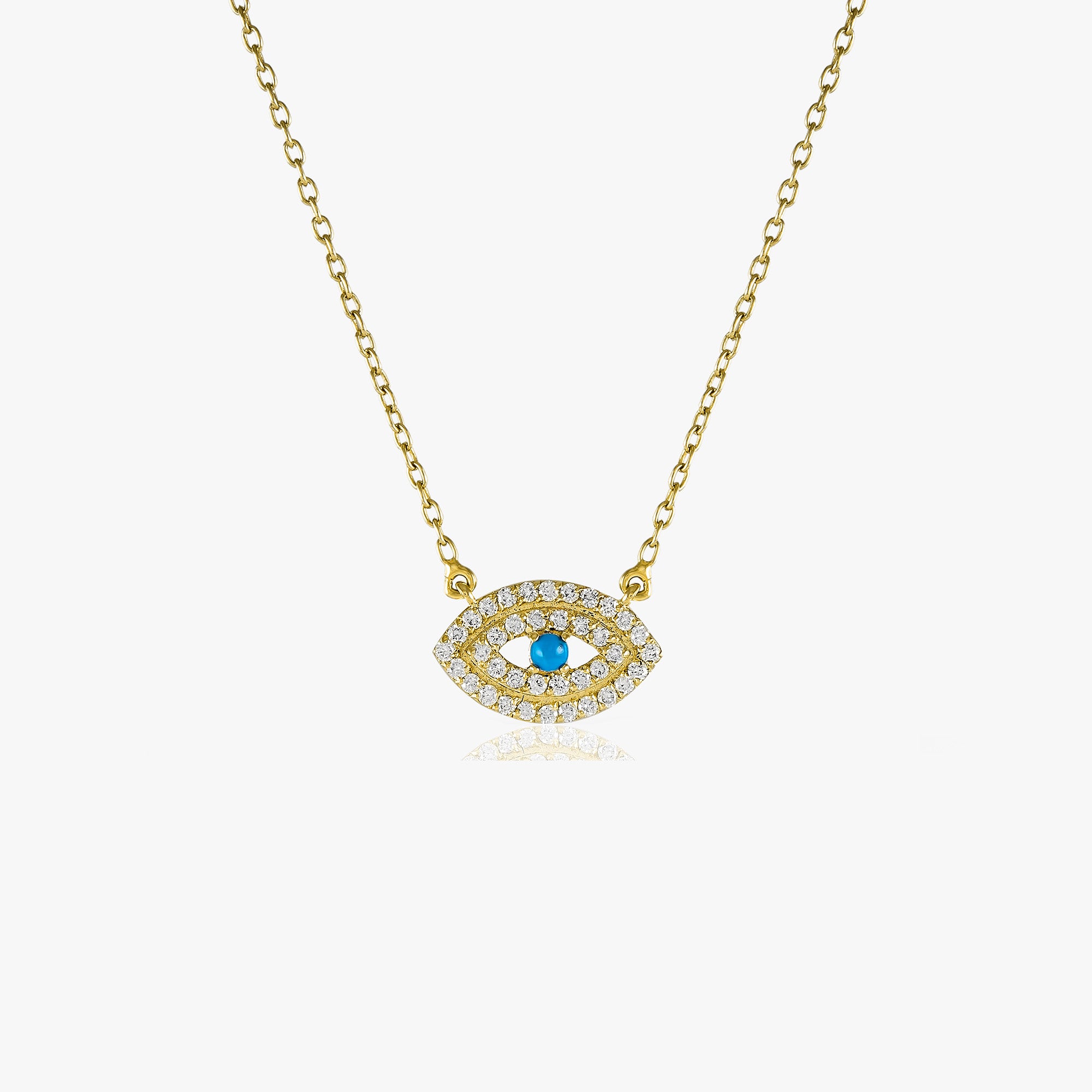Turquoise and Diamond Evil Eye Necklace Available in 14K and 18K Gold