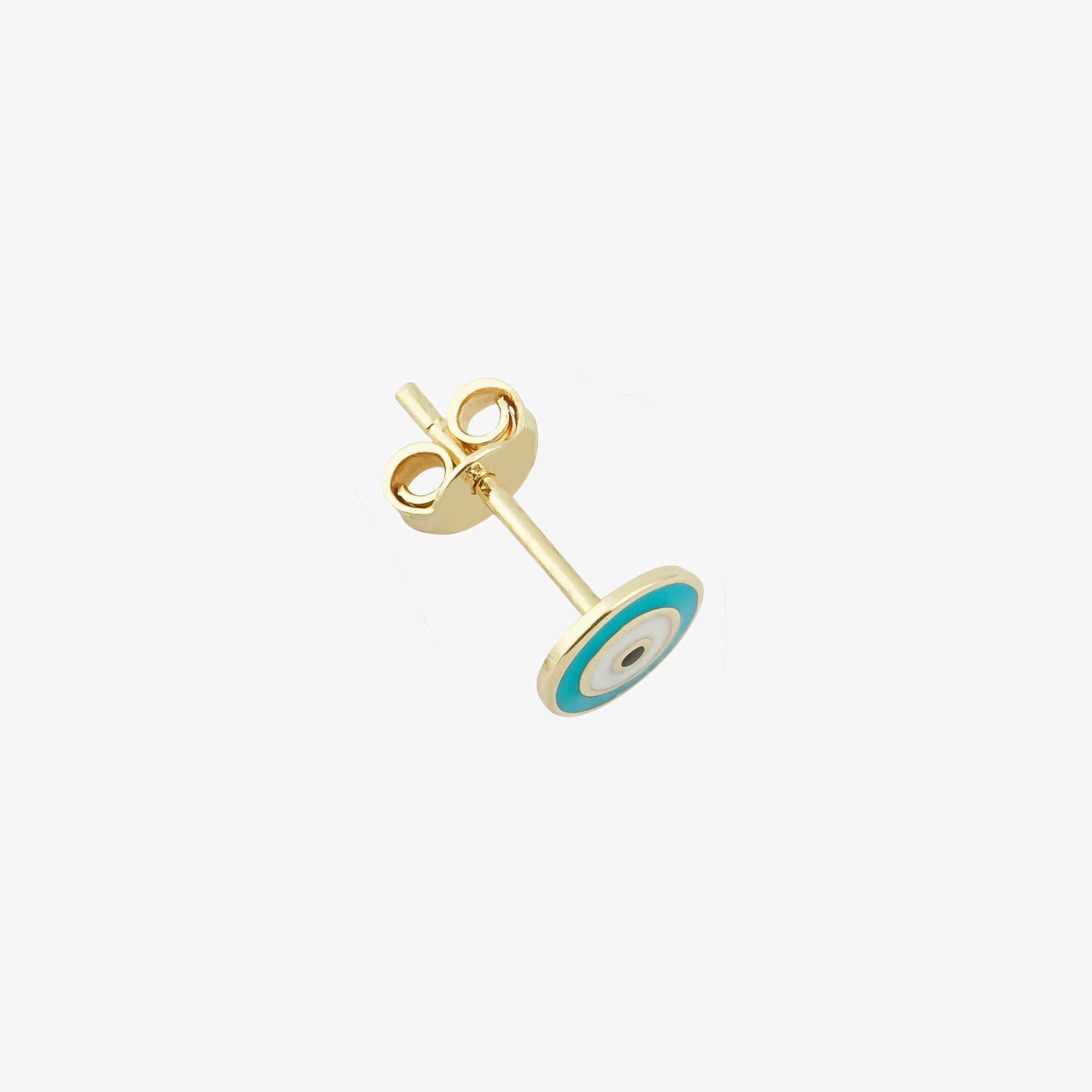 Sideview of a turquoise evil eye stud