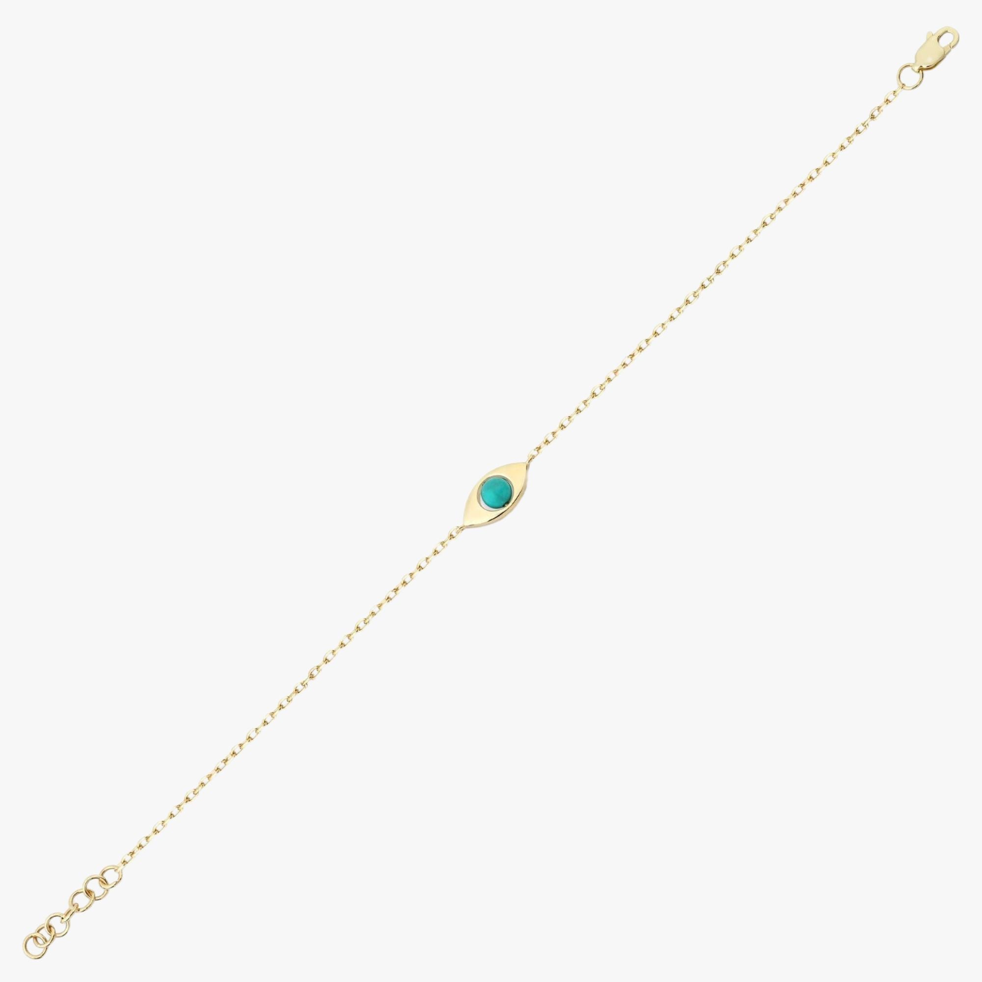 Turquoise Evil Eye Bracelet in 14K Gold