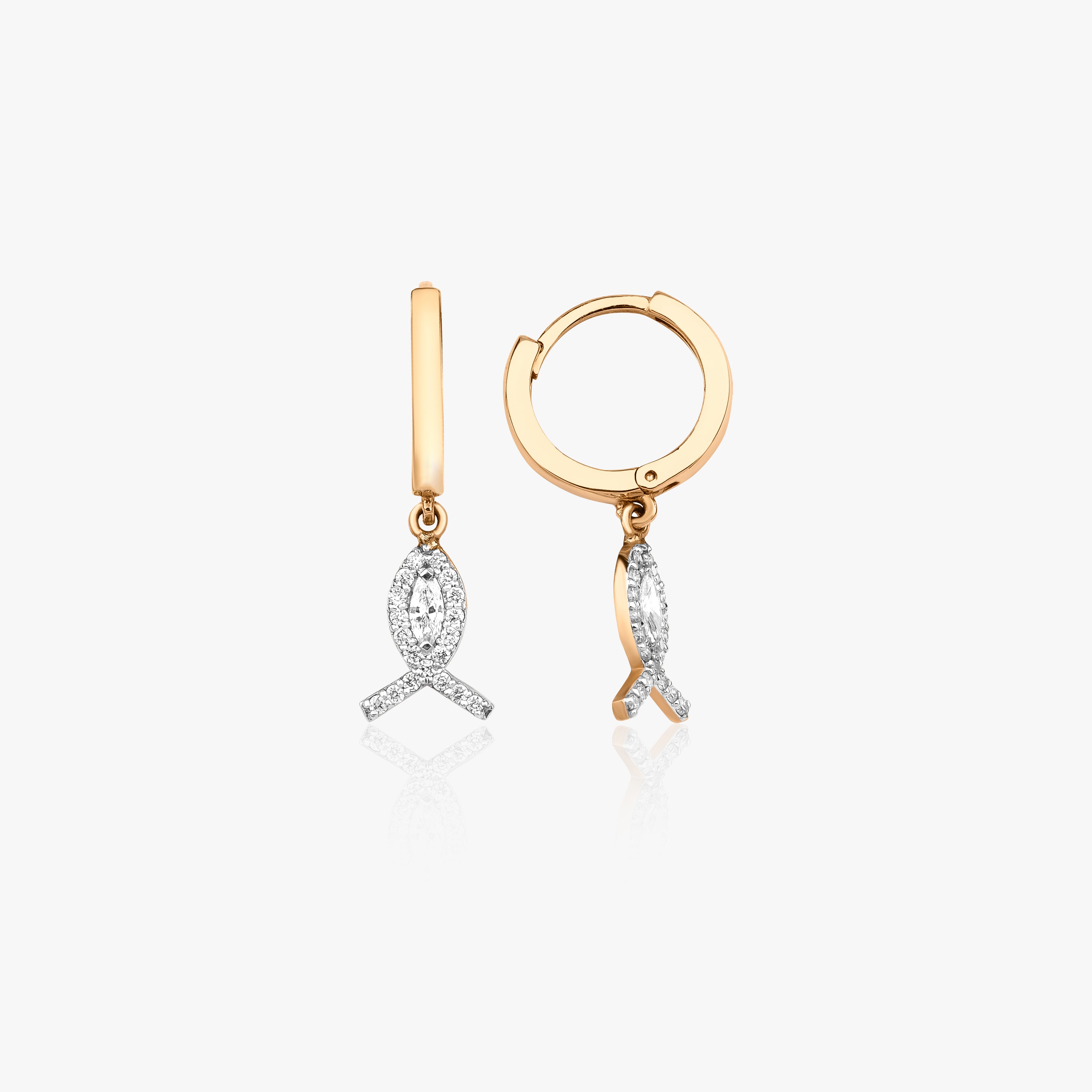 Diamond Fish Hoop Earrings in 14K Gold