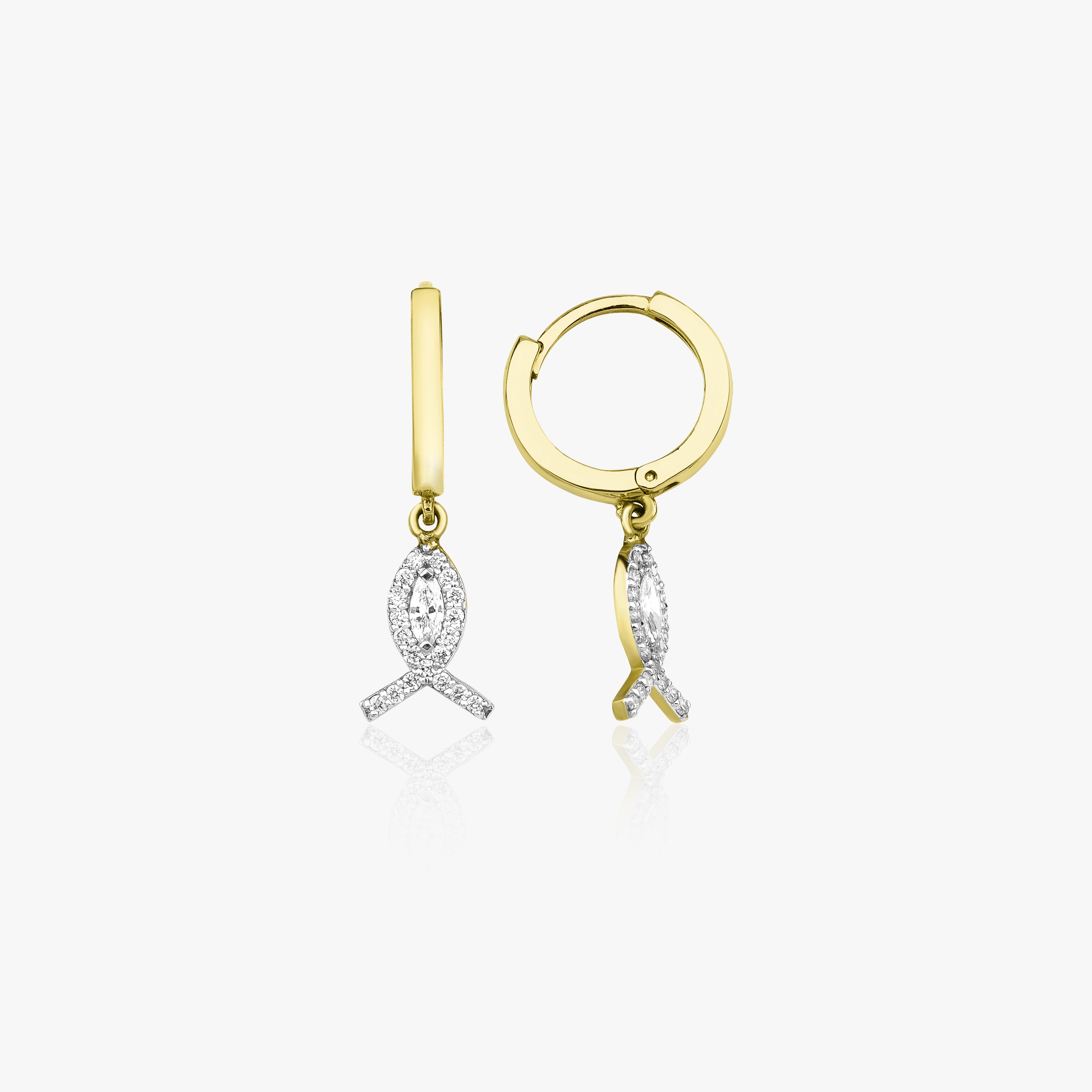 Diamond Fish Hoop Earrings in 14K Gold