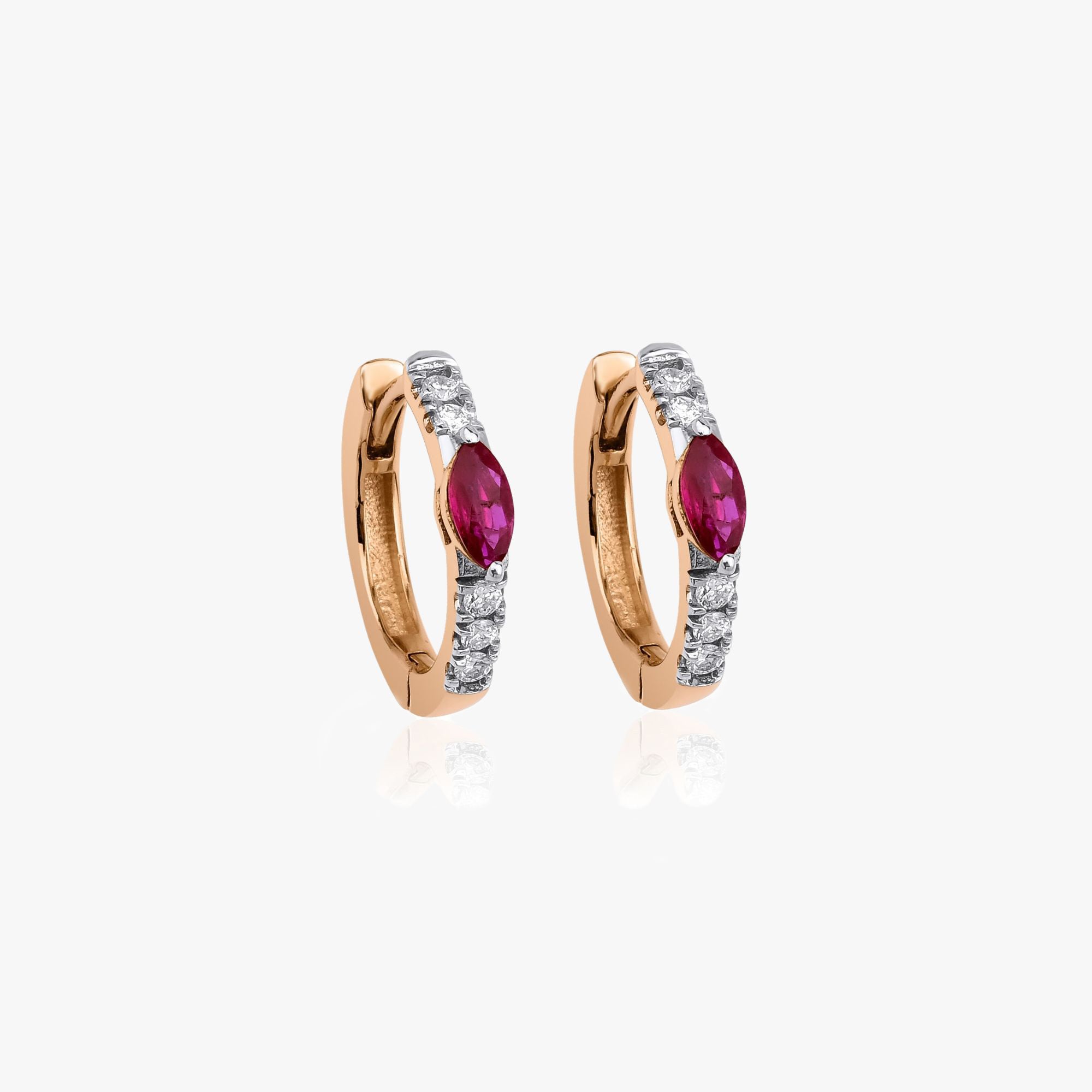 Marquise Ruby and Diamond Hoop Earrings Available in 14K and 18K Gold