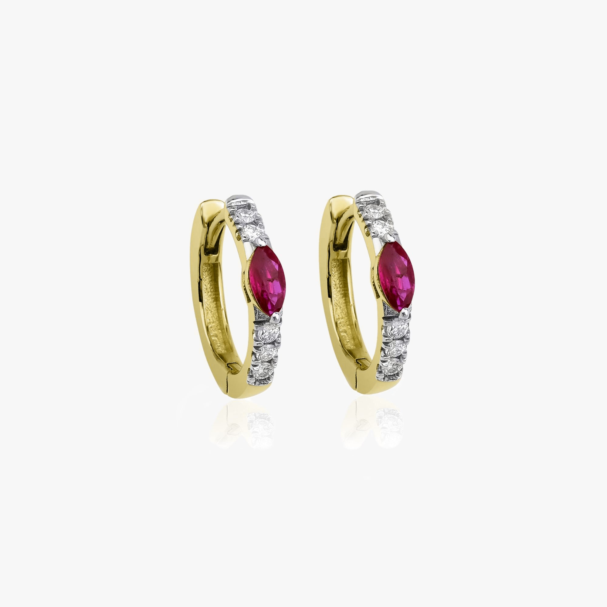 Marquise Ruby and Diamond Hoop Earrings Available in 14K and 18K Gold