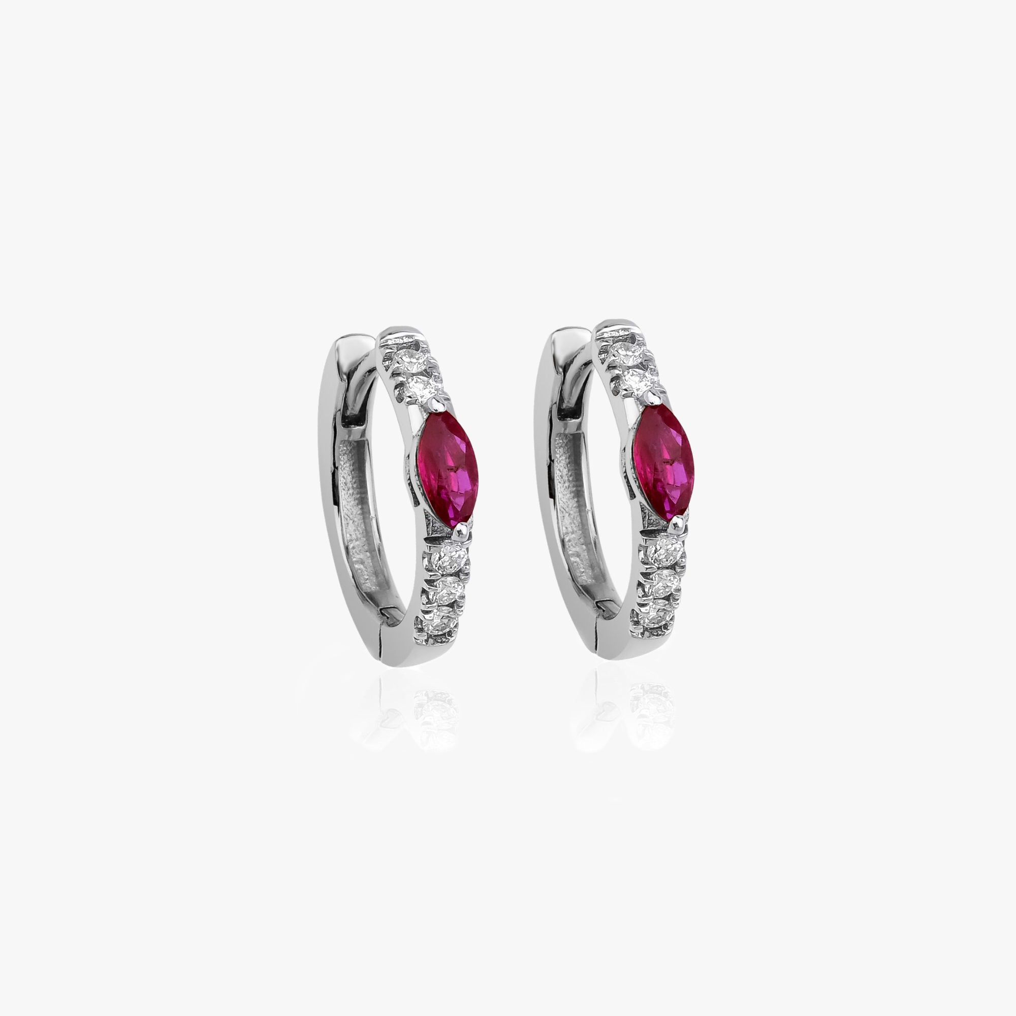 Marquise Ruby and Diamond Hoop Earrings Available in 14K and 18K Gold