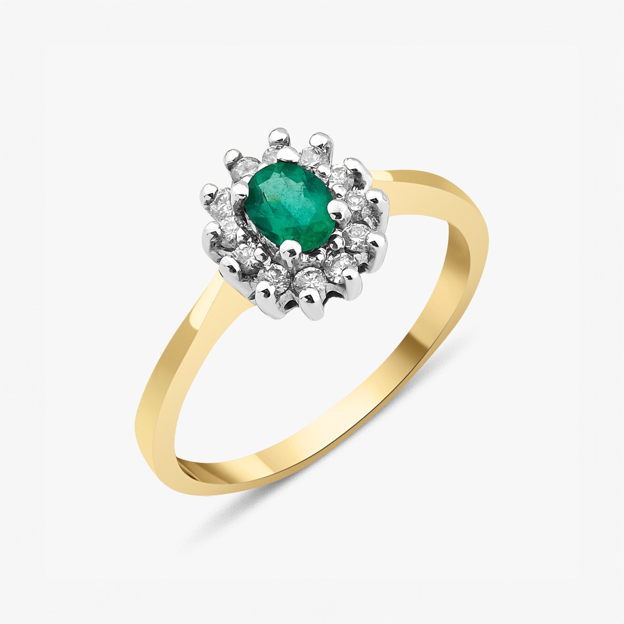 Vintage Two Tone Emerald and Diamond Ring in 18K Gold