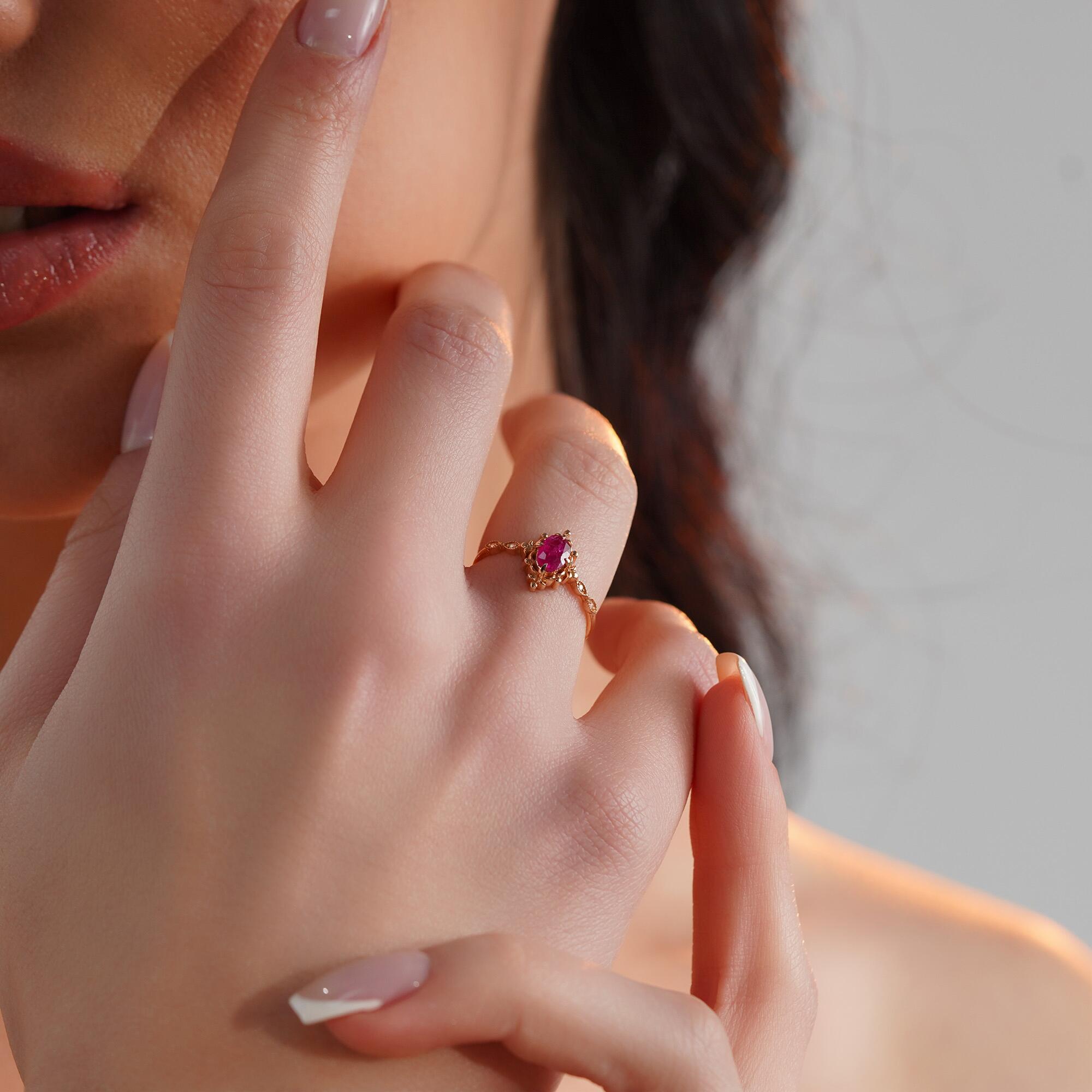 Vintage Style Ruby and Diamond Ring in 14K Gold