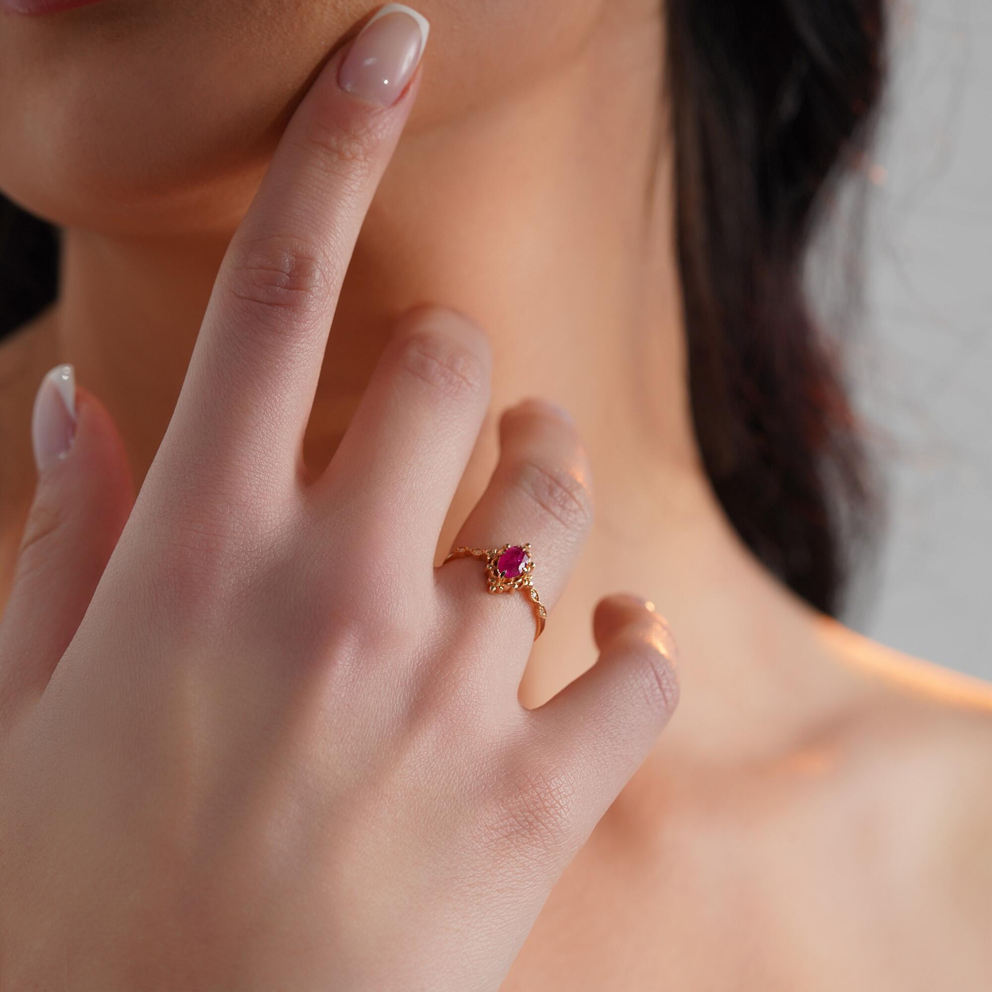 Vintage Style Ruby and Diamond Ring in 14K Gold