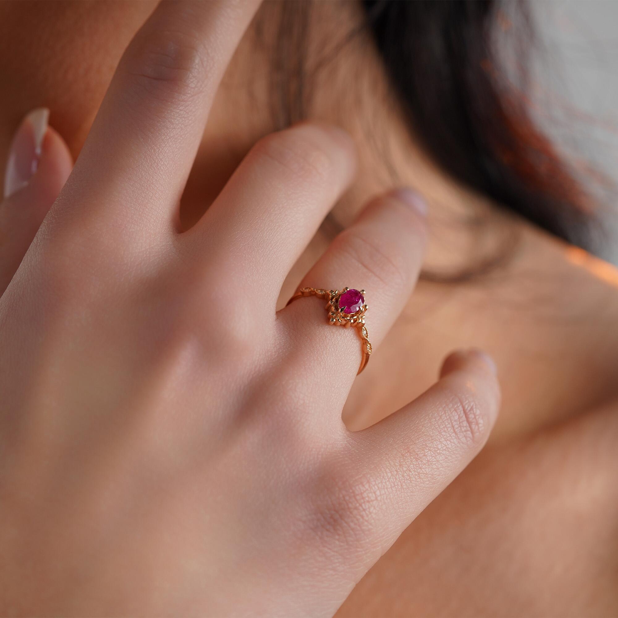 Vintage Style Ruby and Diamond Ring in 14K Gold