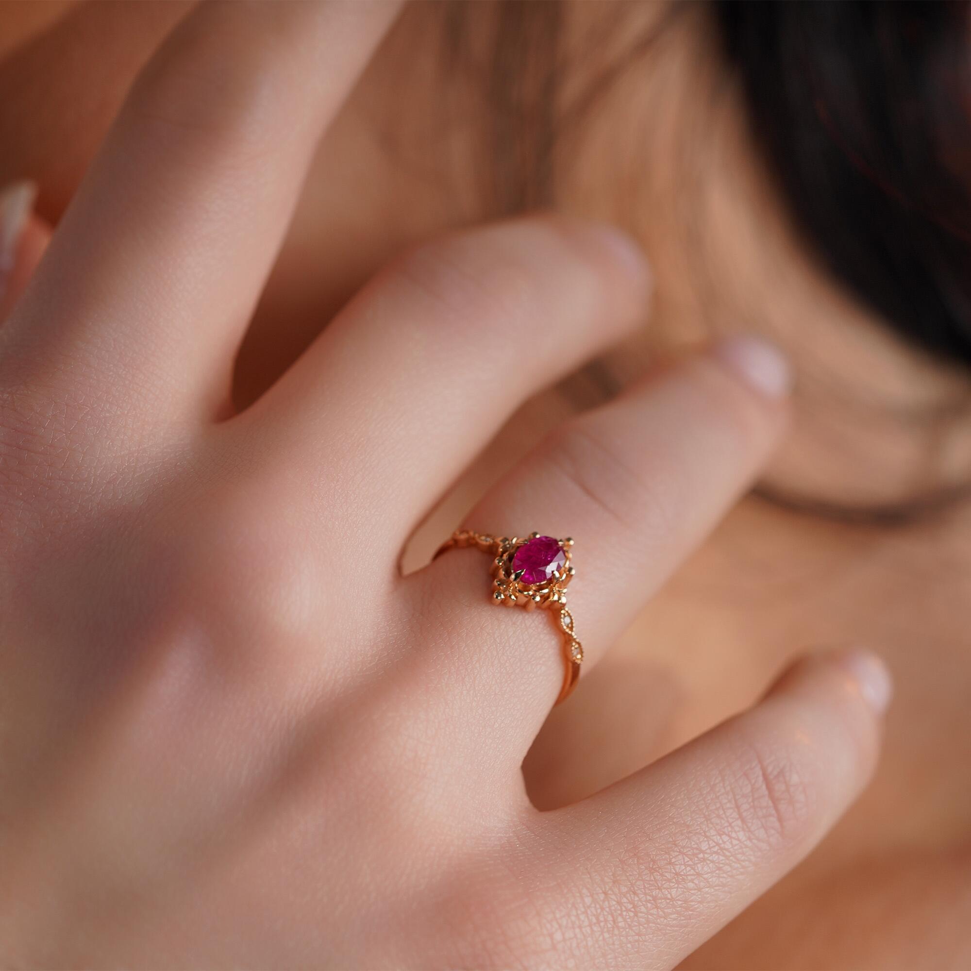 Vintage Style Ruby and Diamond Ring in 14K Gold