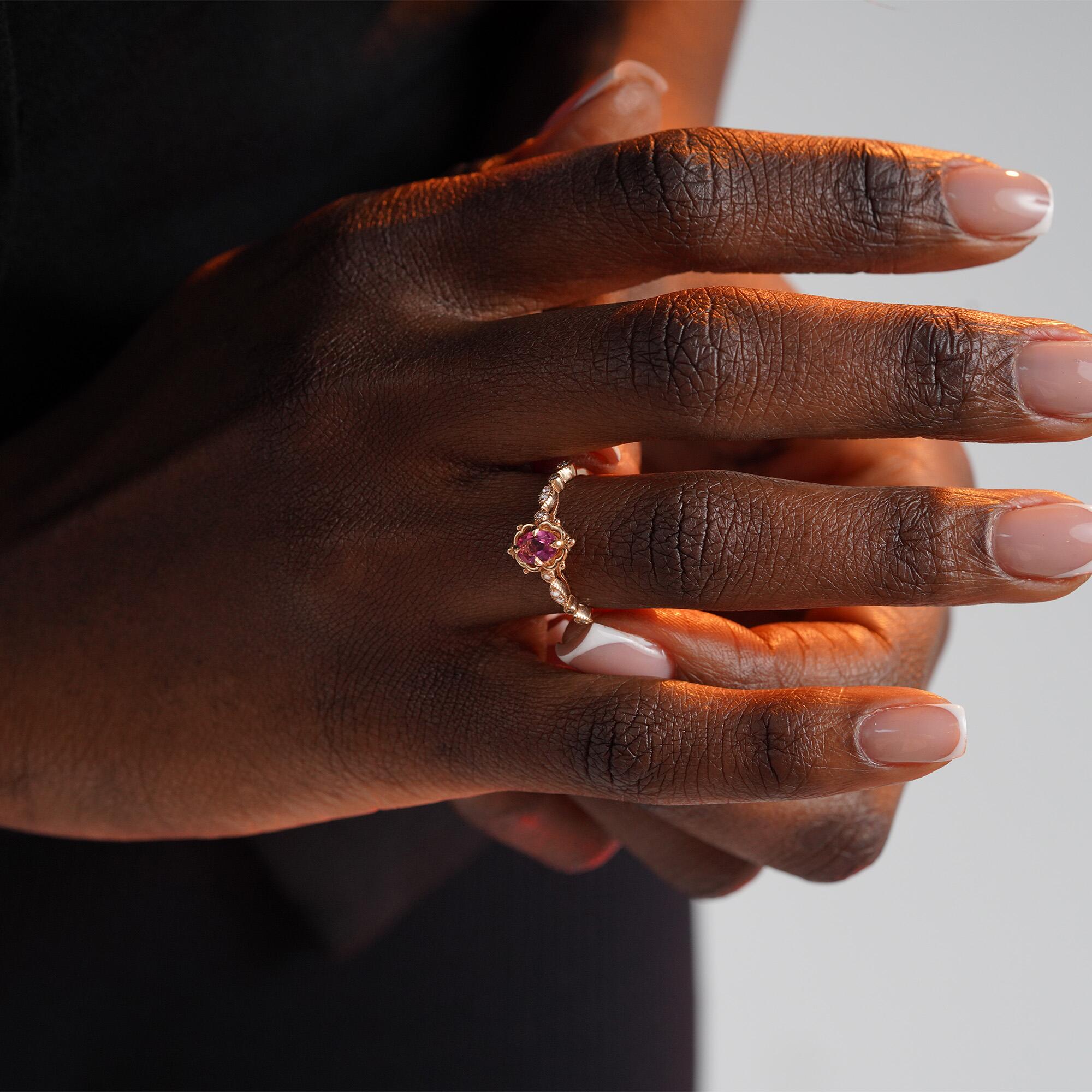Vintage Style Tourmaline and Diamond Ring in 14K Gold