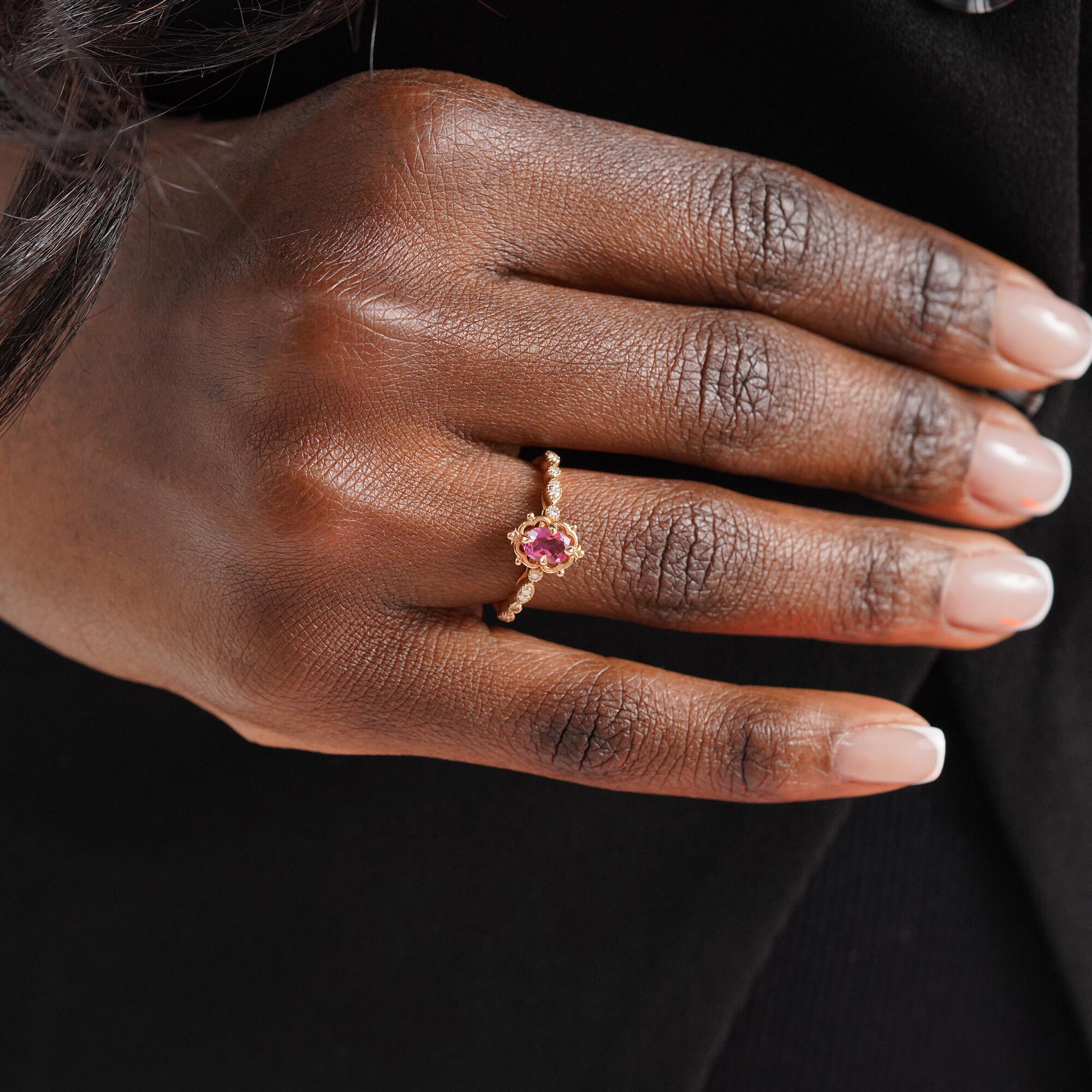 Vintage Style Tourmaline and Diamond Ring in 14K Gold