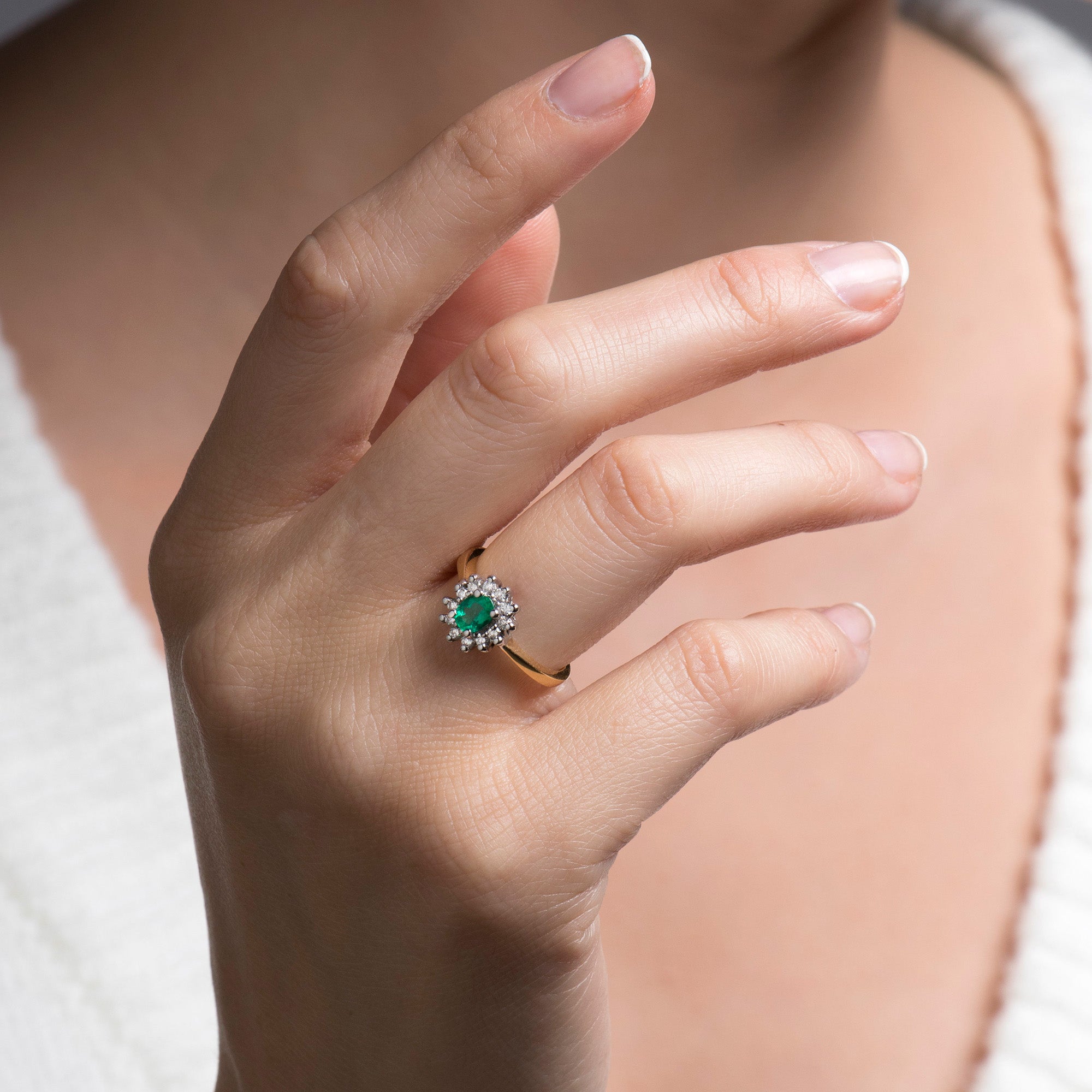 Vintage Two Tone Emerald and Diamond Ring in 18K Gold