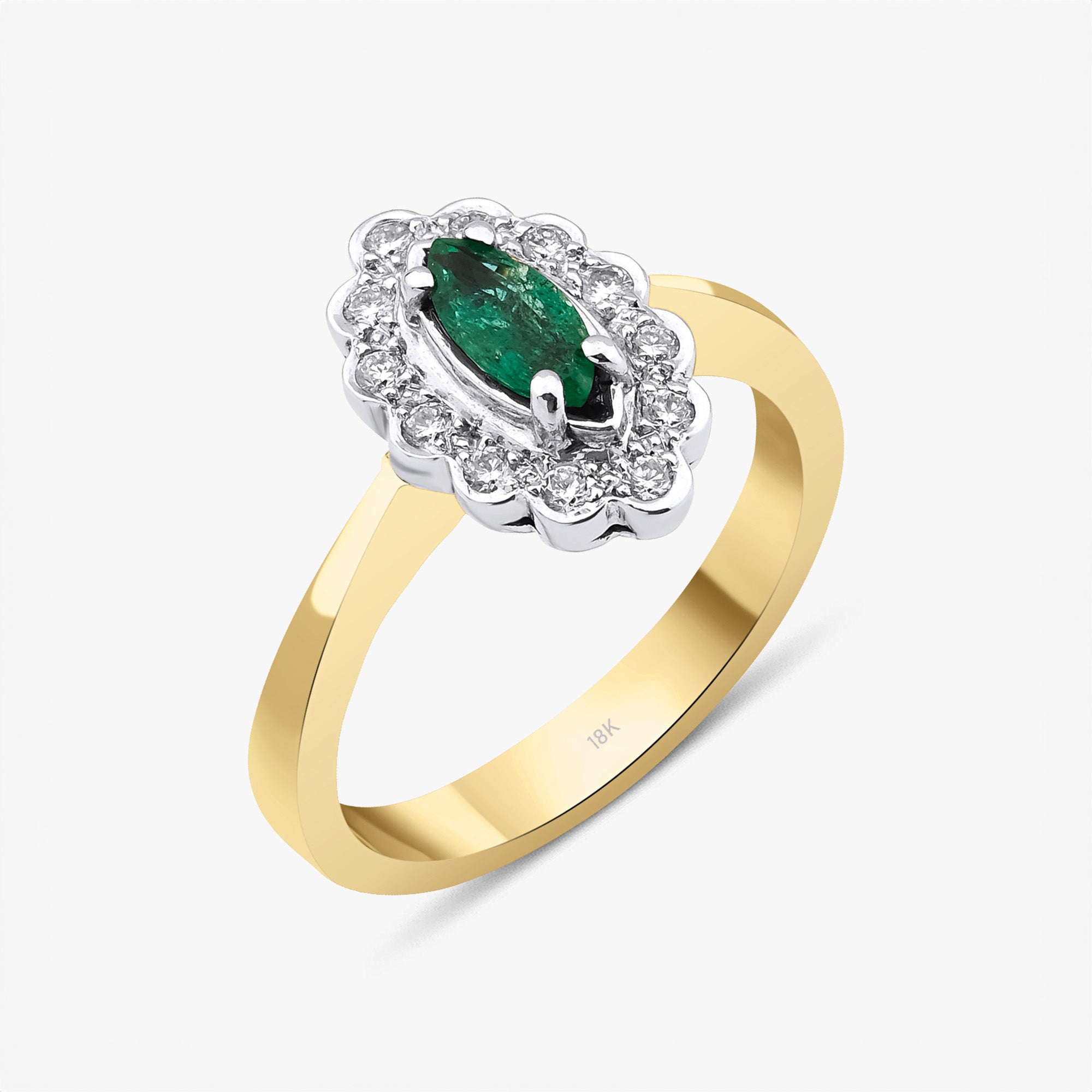 Vintage Marquise Emerald and Diamond Ring in 18K Gold