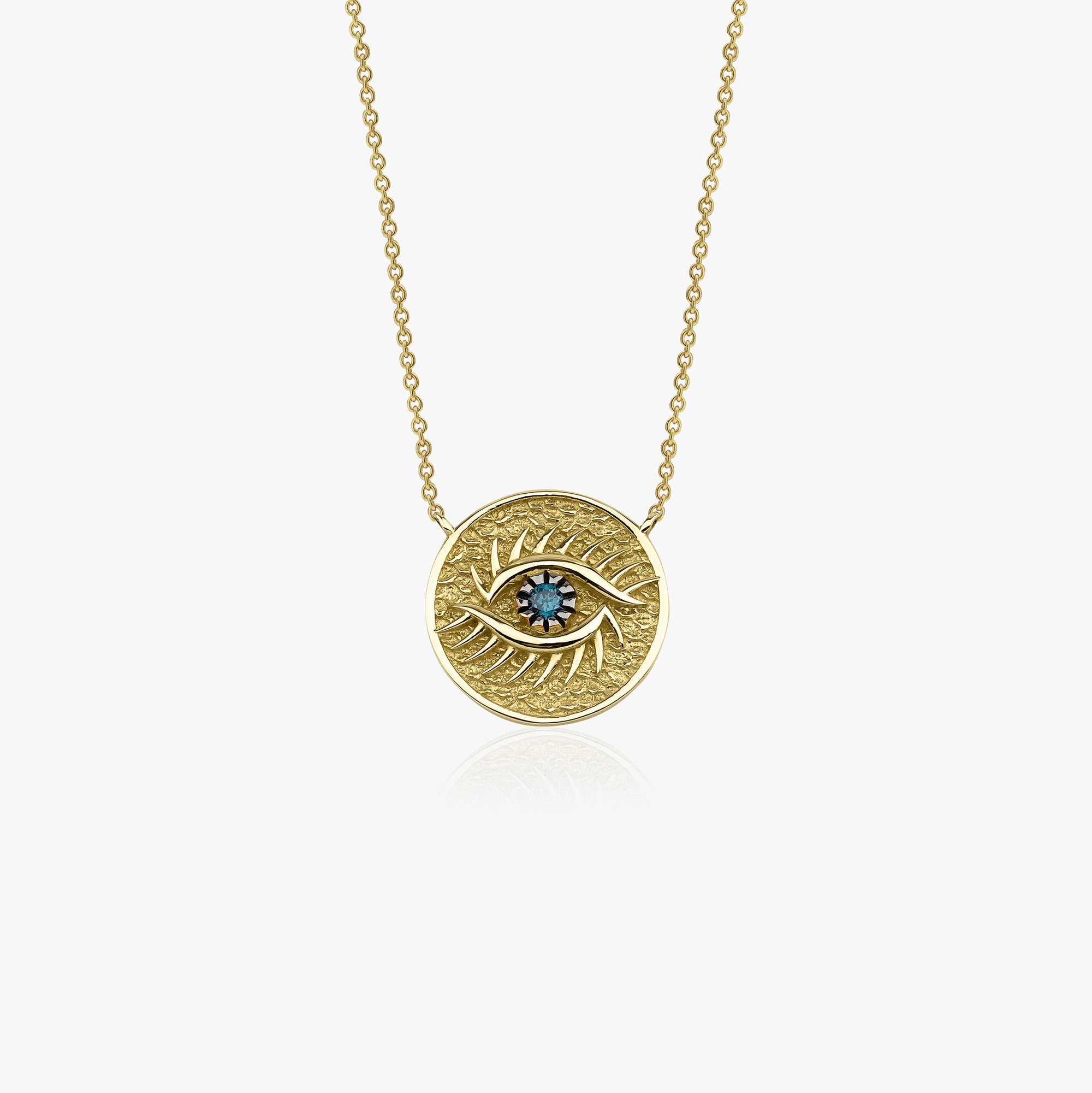 Vintage Blue Diamond Eye Medallion Necklace in 14K Gold