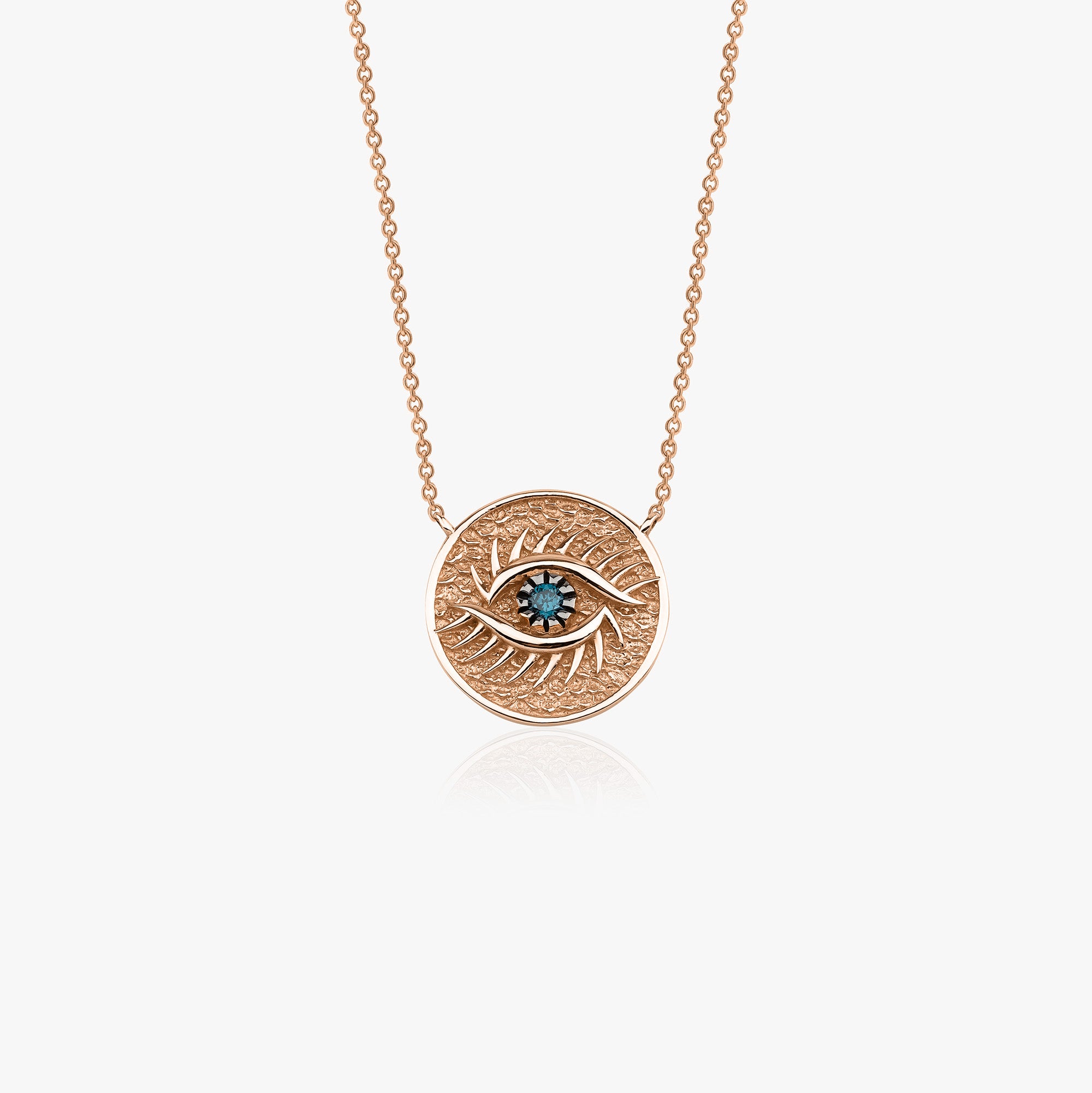 Vintage Blue Diamond Eye Medallion Necklace in 14K Gold