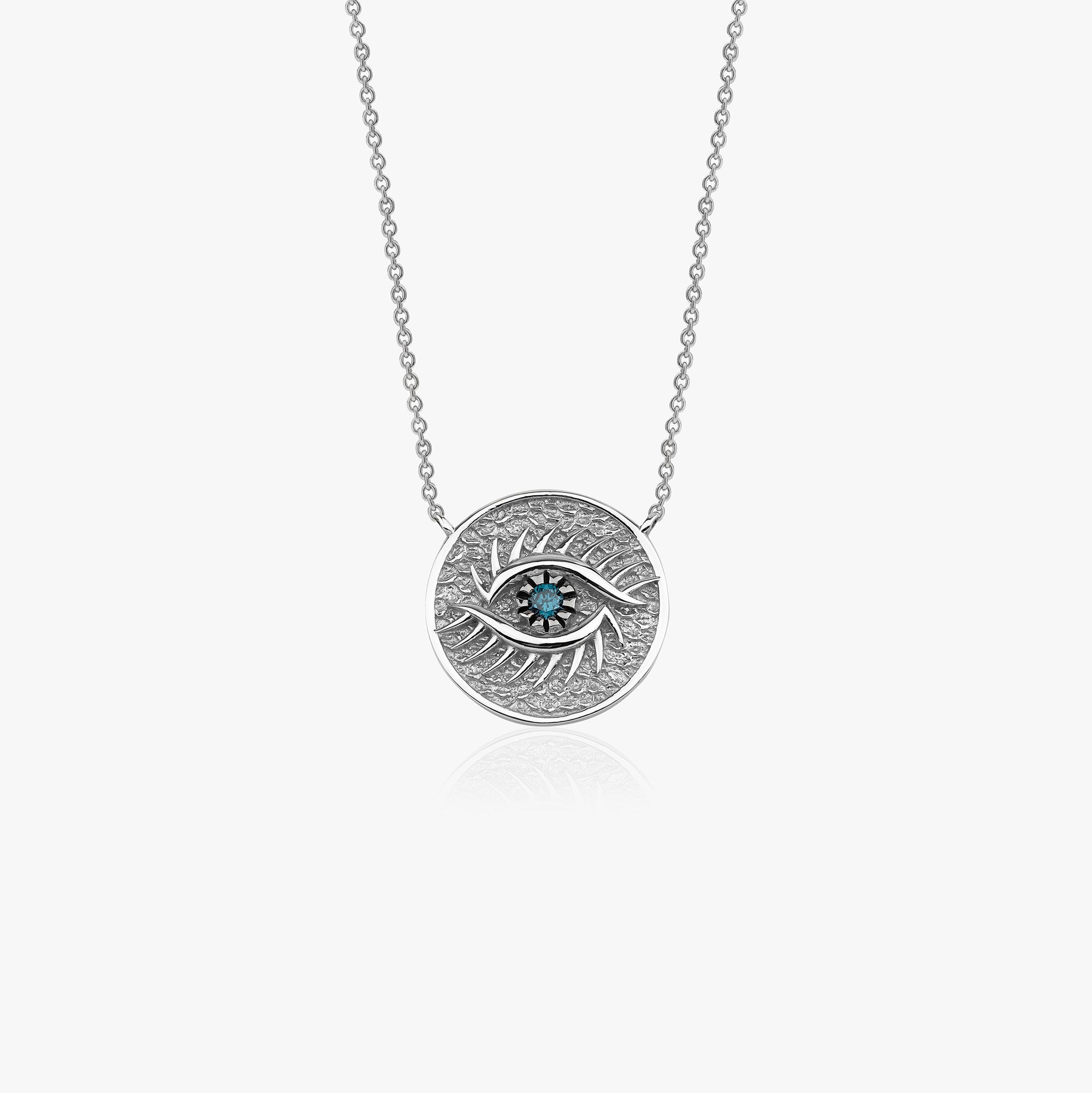 Vintage Blue Diamond Eye Medallion Necklace in 14K Gold