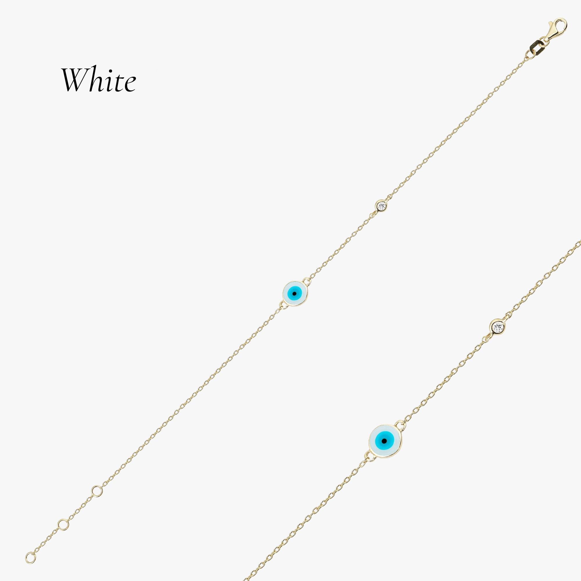 Minimal Diamond Evil Eye Bracelet in 14K Gold / White