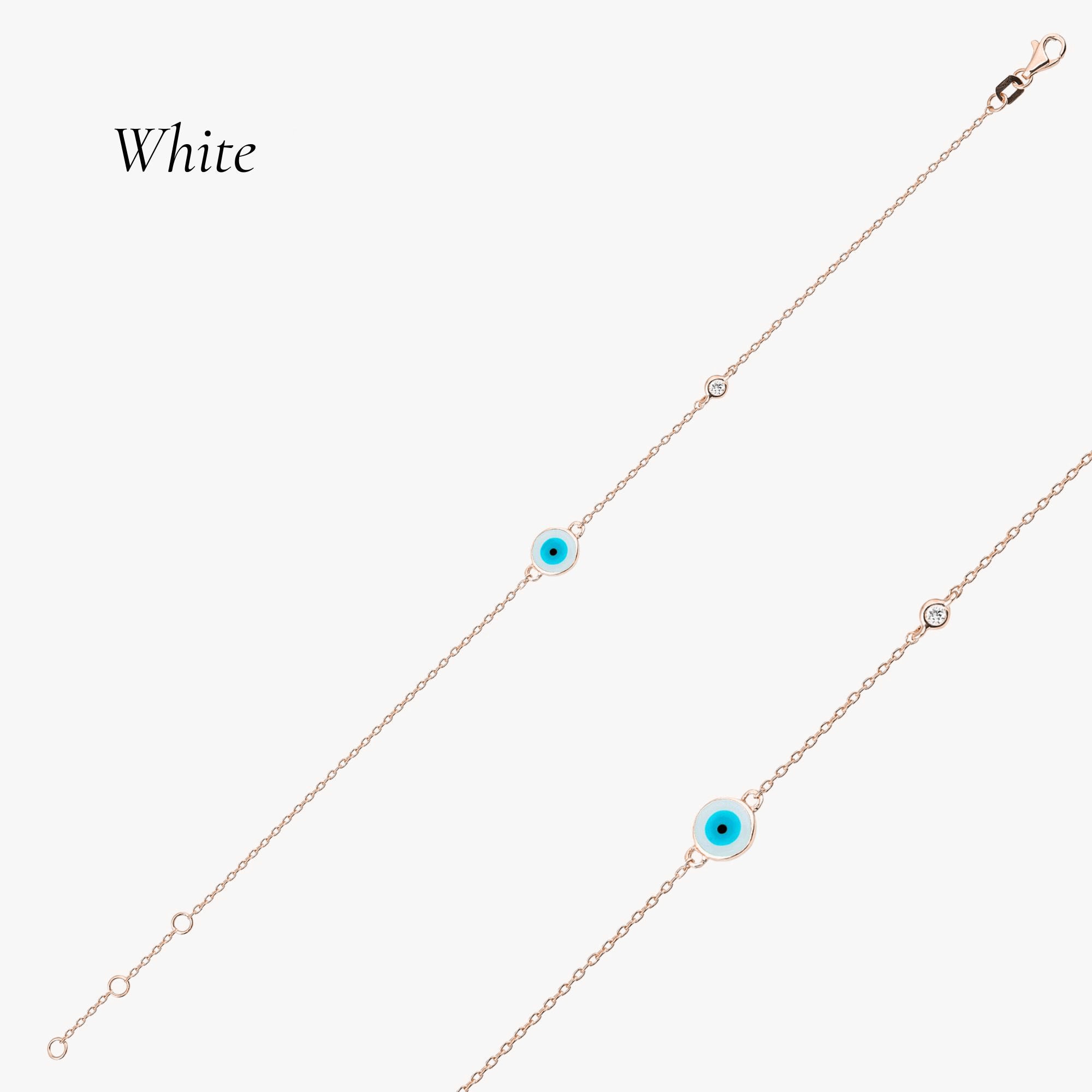 Minimal Diamond Evil Eye Bracelet in 14K Gold / White