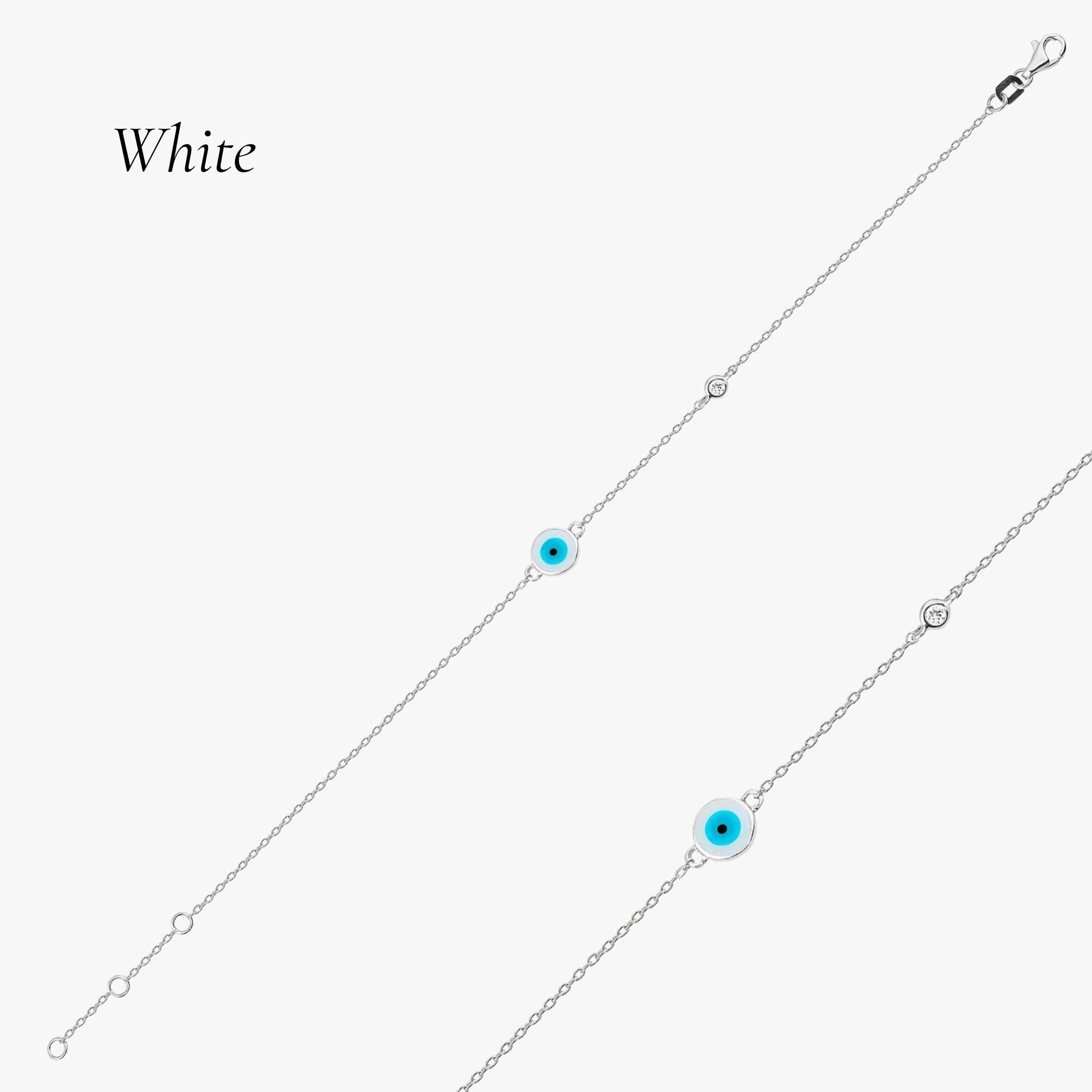 Minimal Diamond Evil Eye Bracelet in 14K Gold / White