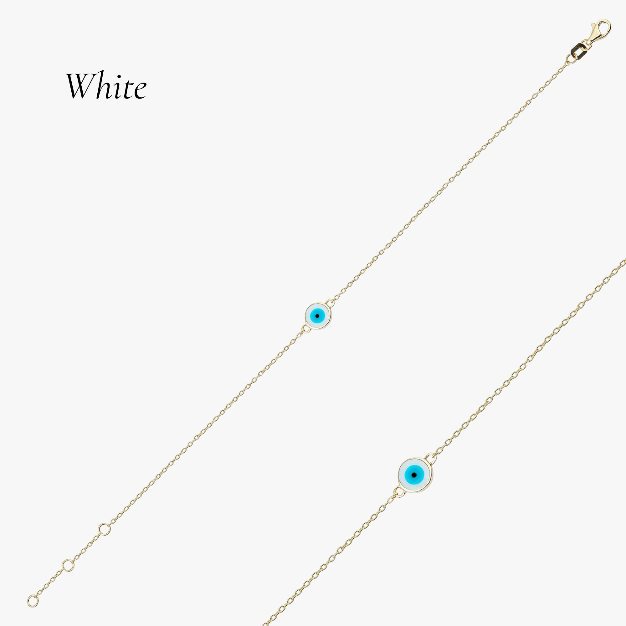 White Evil Eye bracelet in 14K Gold