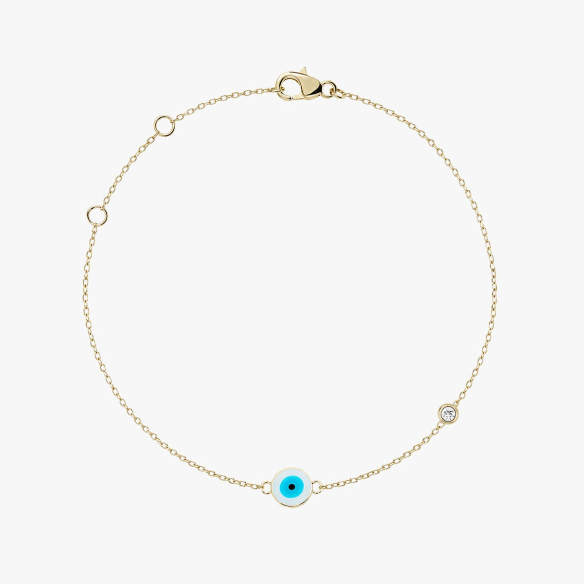 Minimal Diamond Evil Eye Bracelet in 14K Gold / White