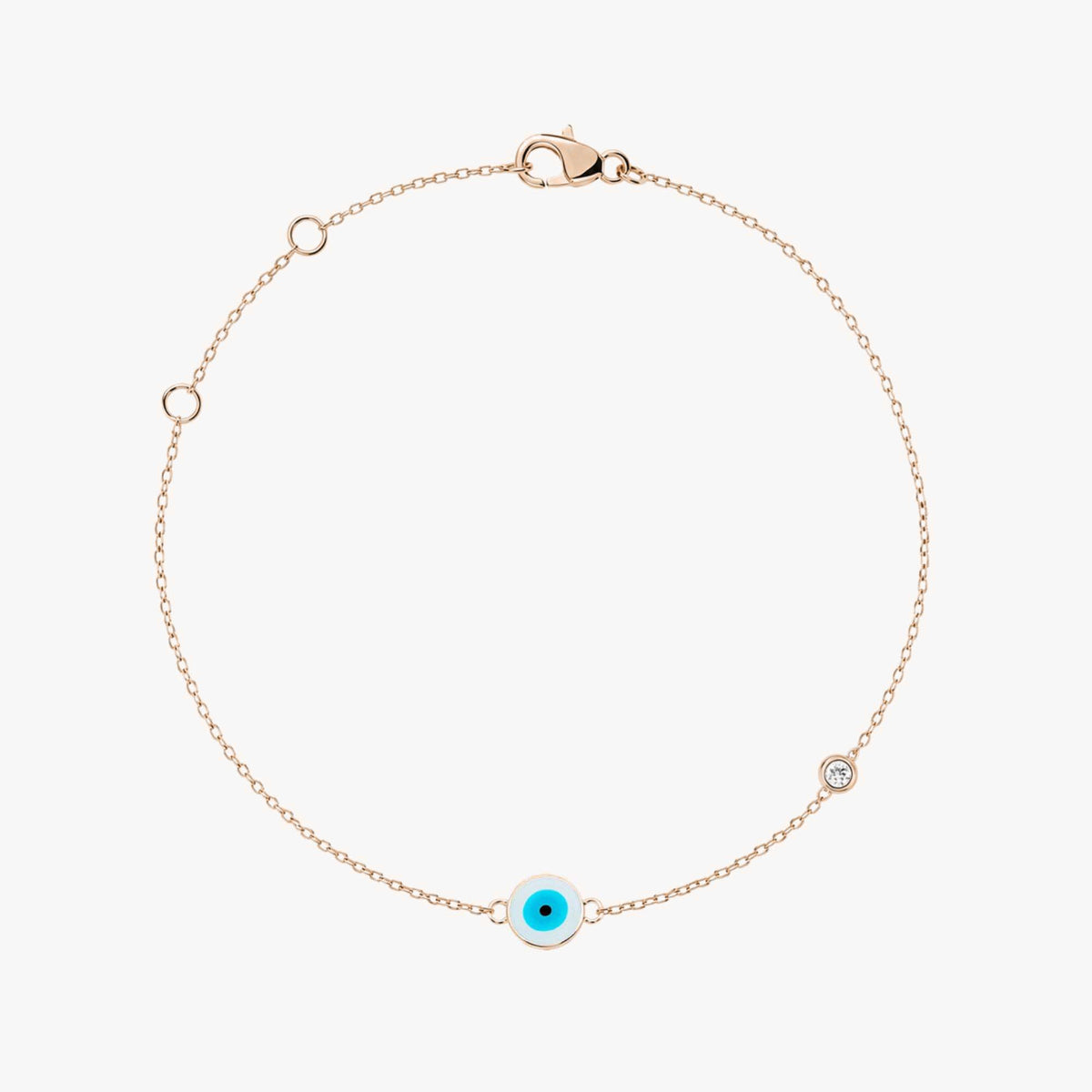 Minimal Diamond Evil Eye Bracelet in 14K Gold / White