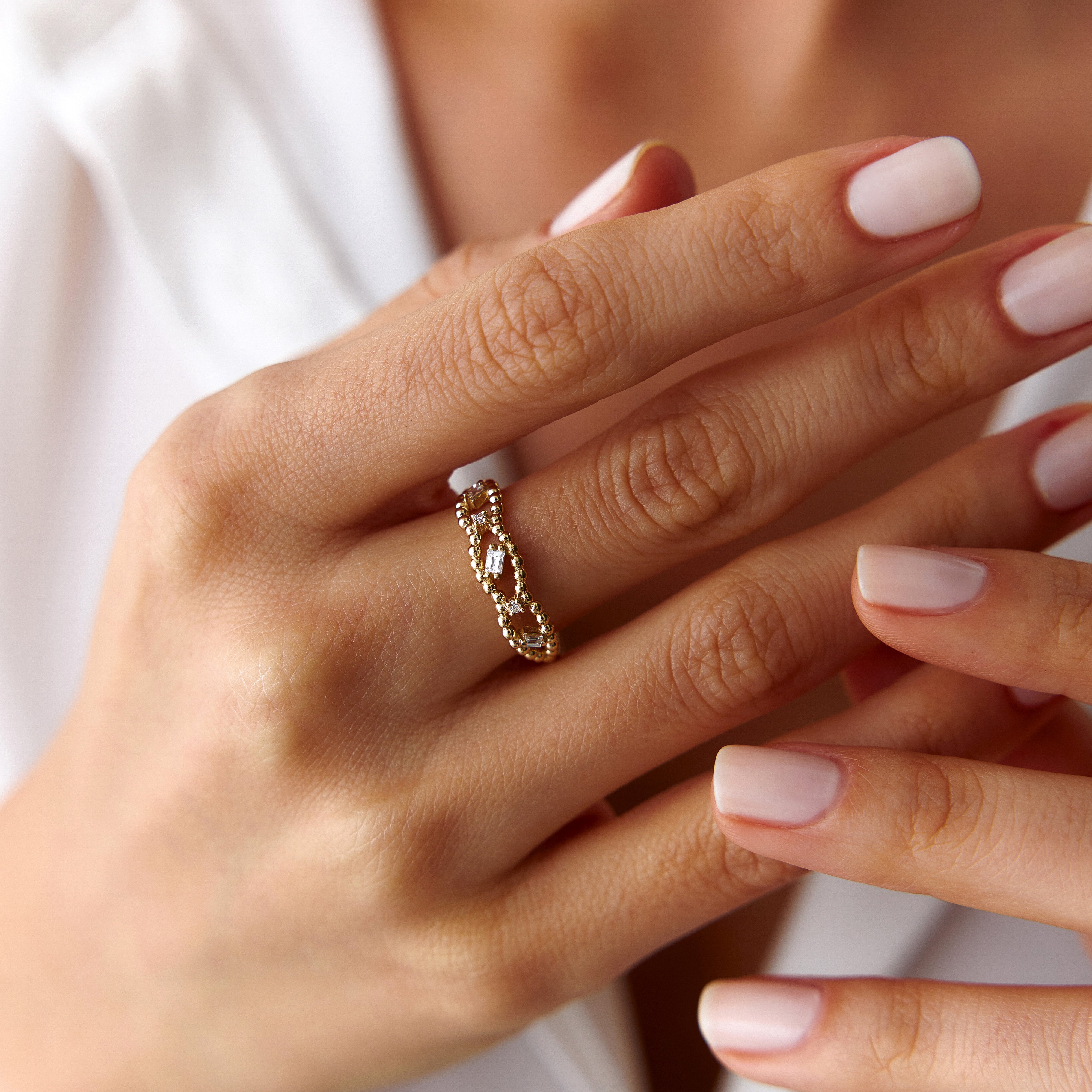 Dainty Baguette Diamond Ring Available in 14K Gold