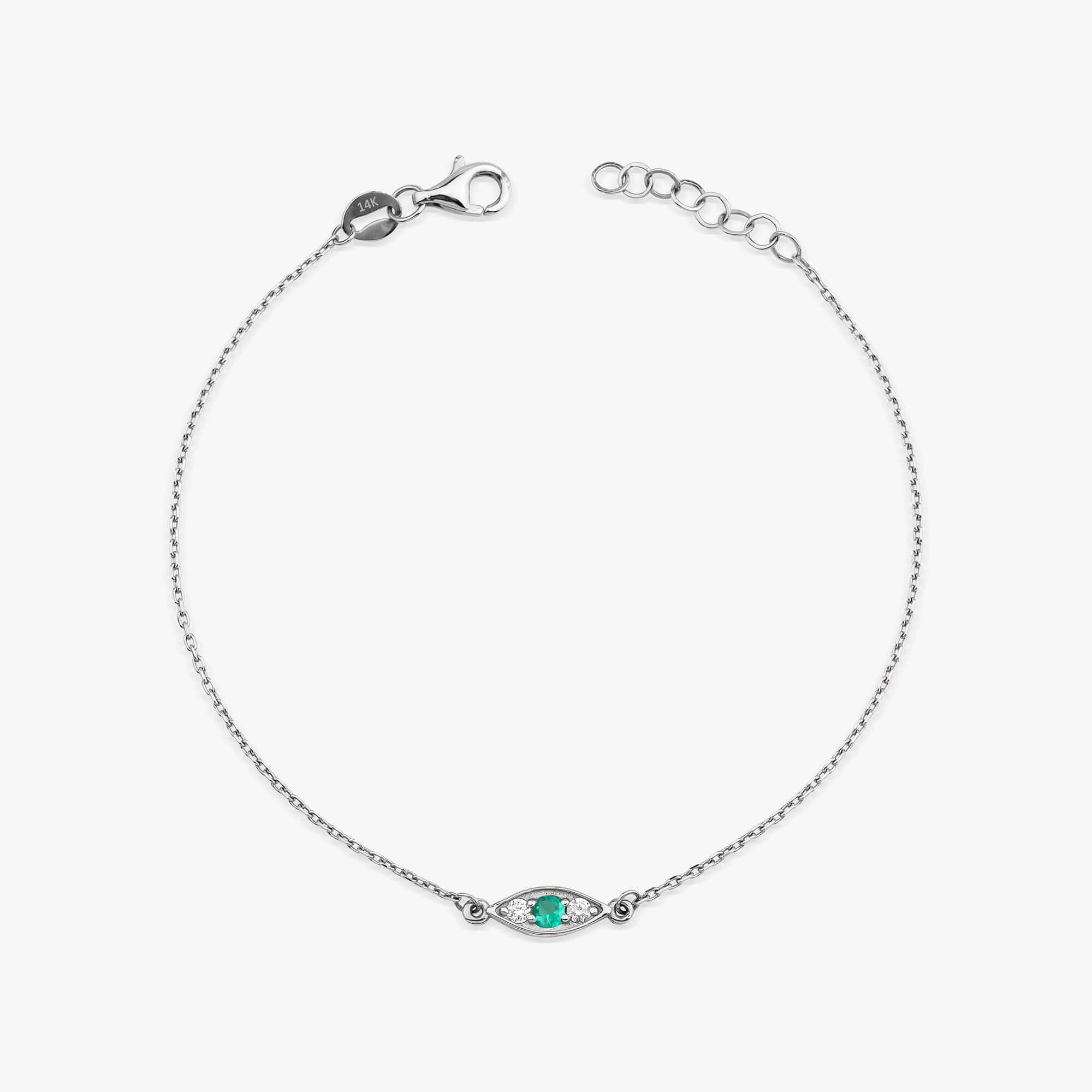 Tiny Emerald and Diamond Bracelet in 14K Gold