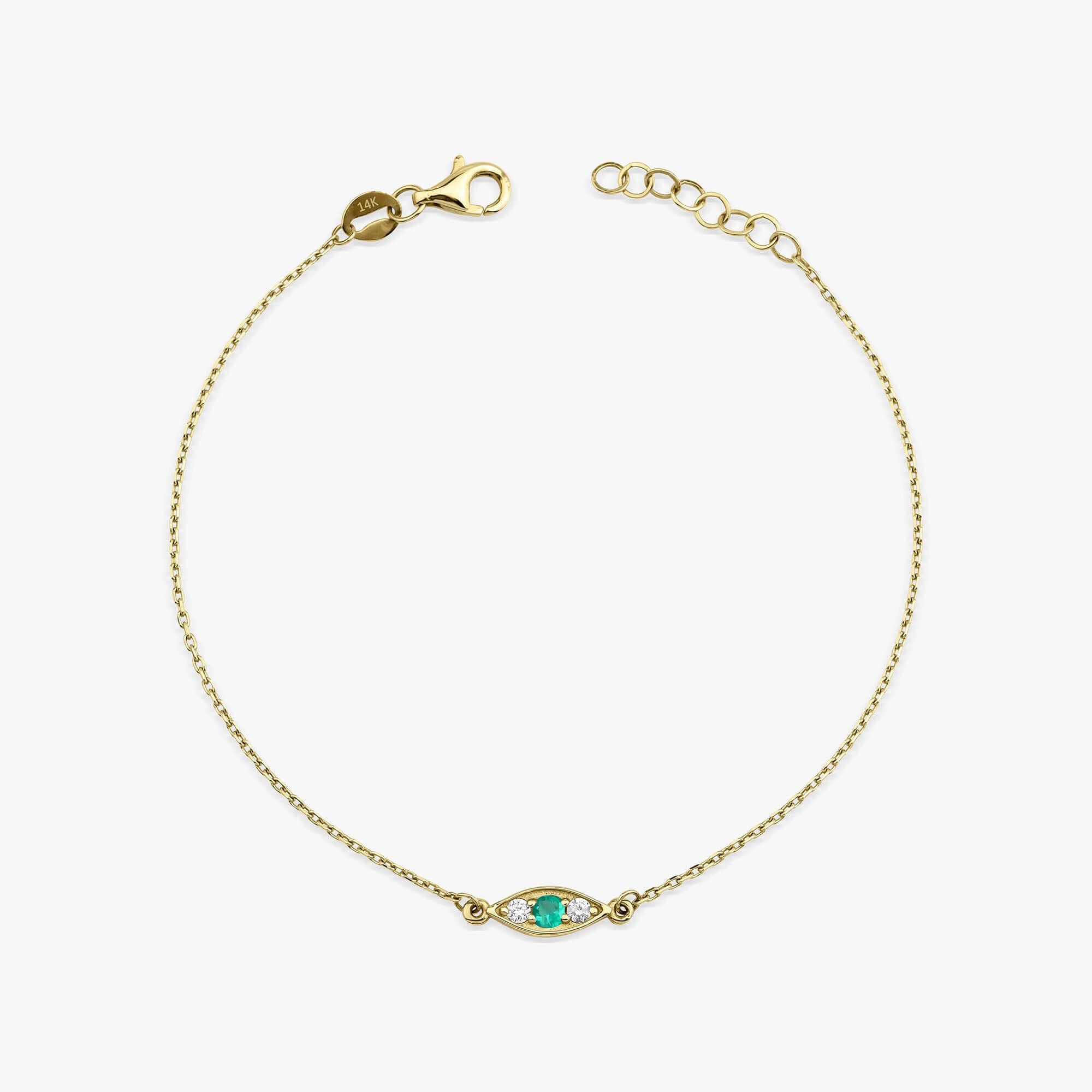 Tiny Emerald and Diamond Bracelet in 14K Gold