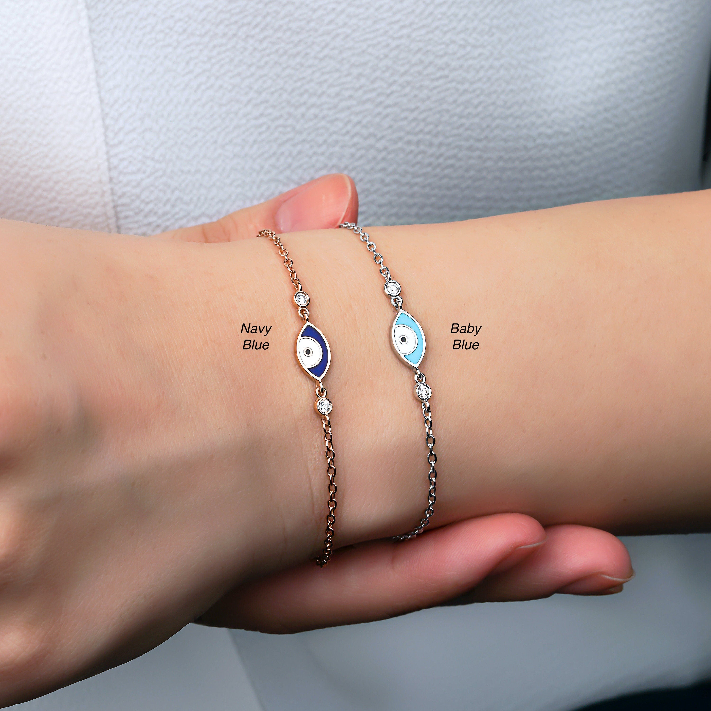 Ocean Blue Diamond Evil Eye Bracelet