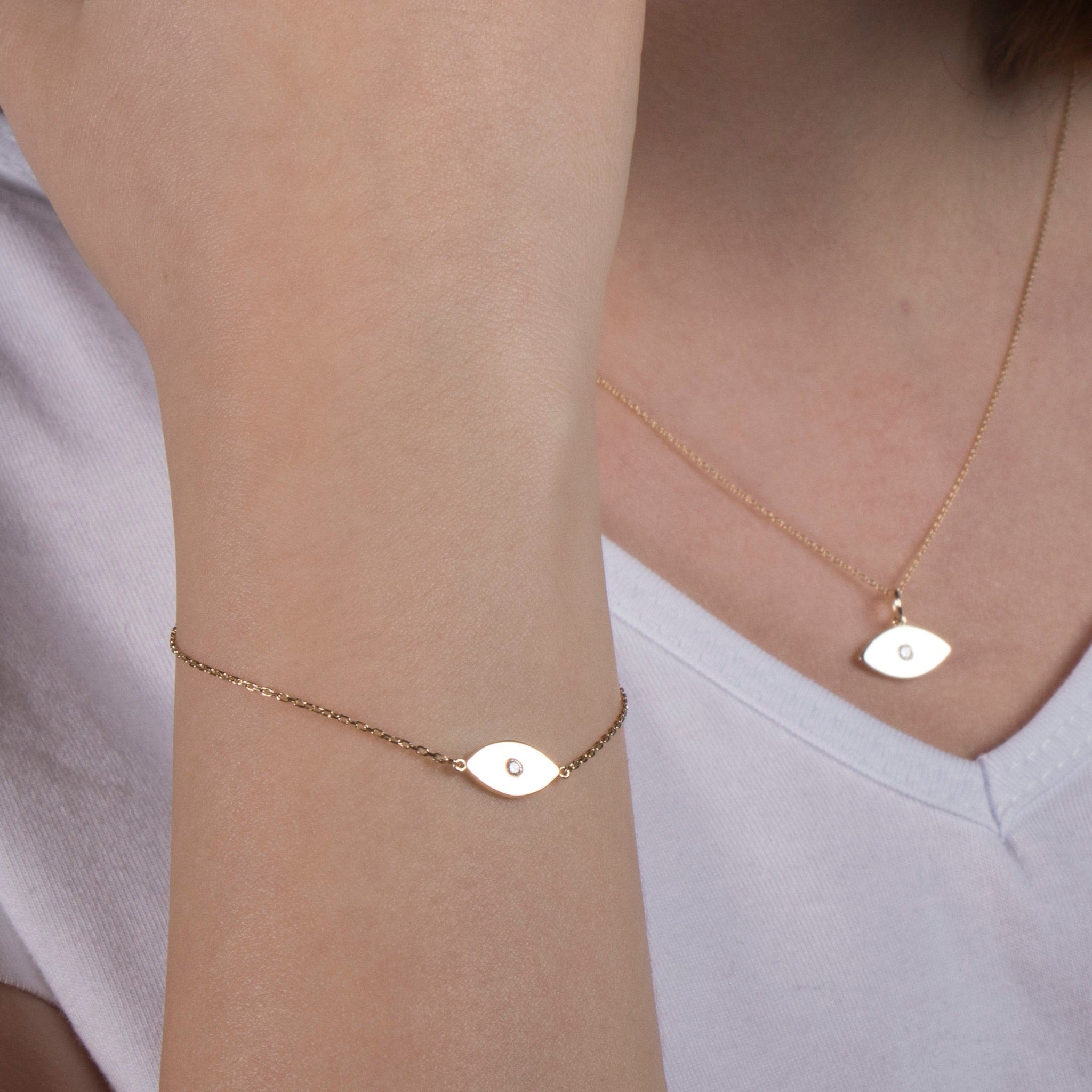 Diamond Evil Eye Bracelet in 14K Gold
