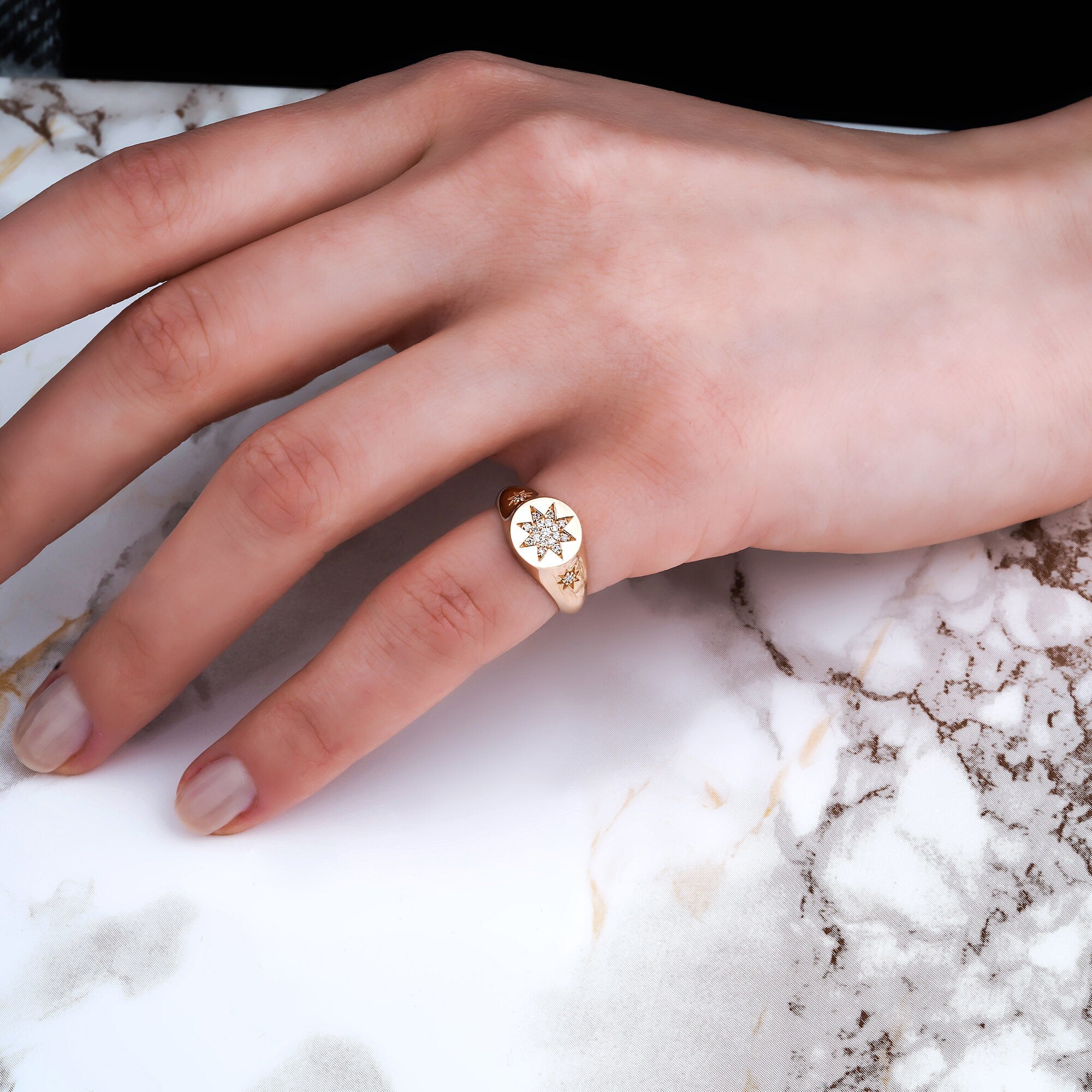 Diamond North Star Pinky Ring in 14K Gold