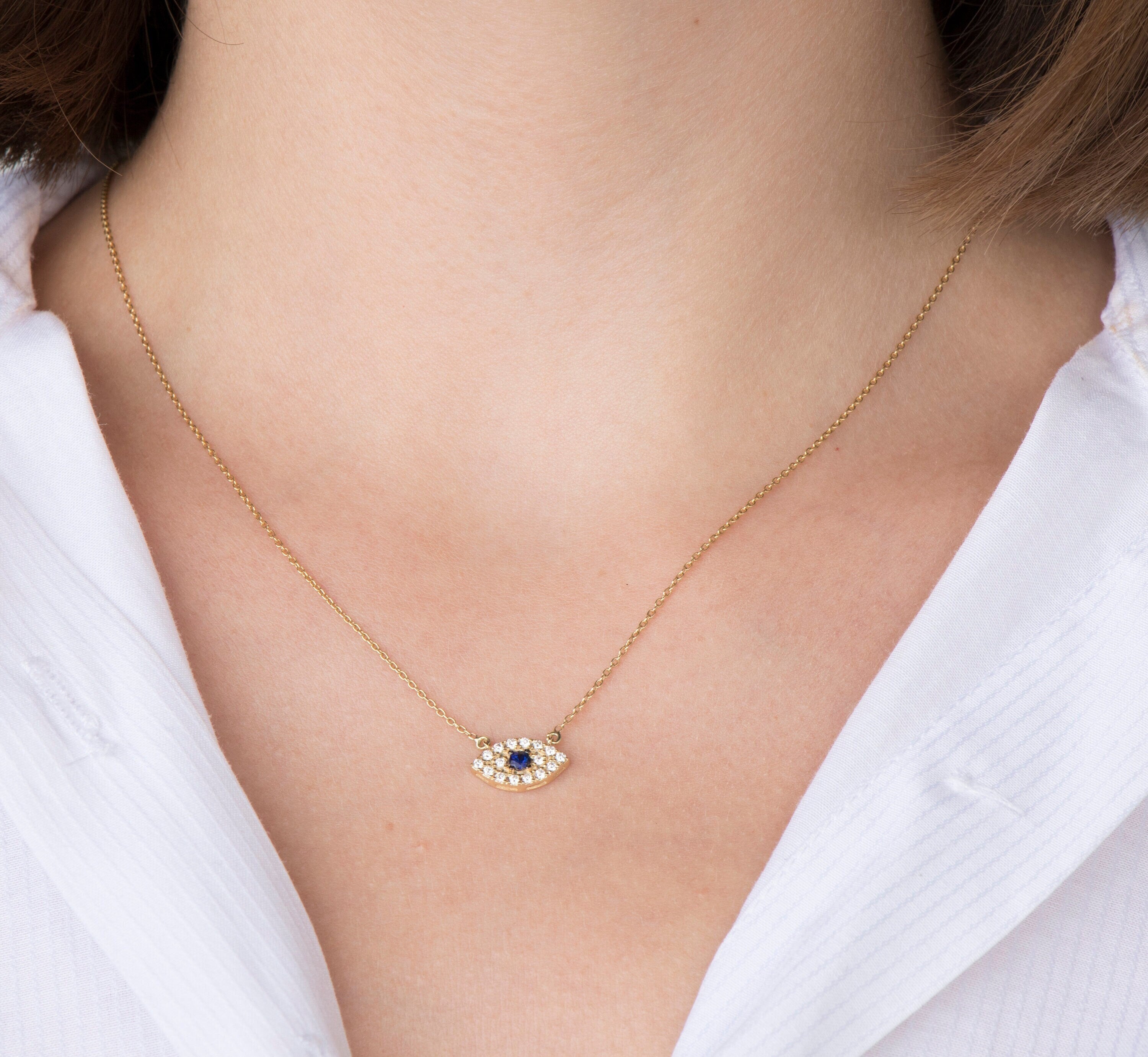 Sapphire and Diamond Evil Eye Necklace