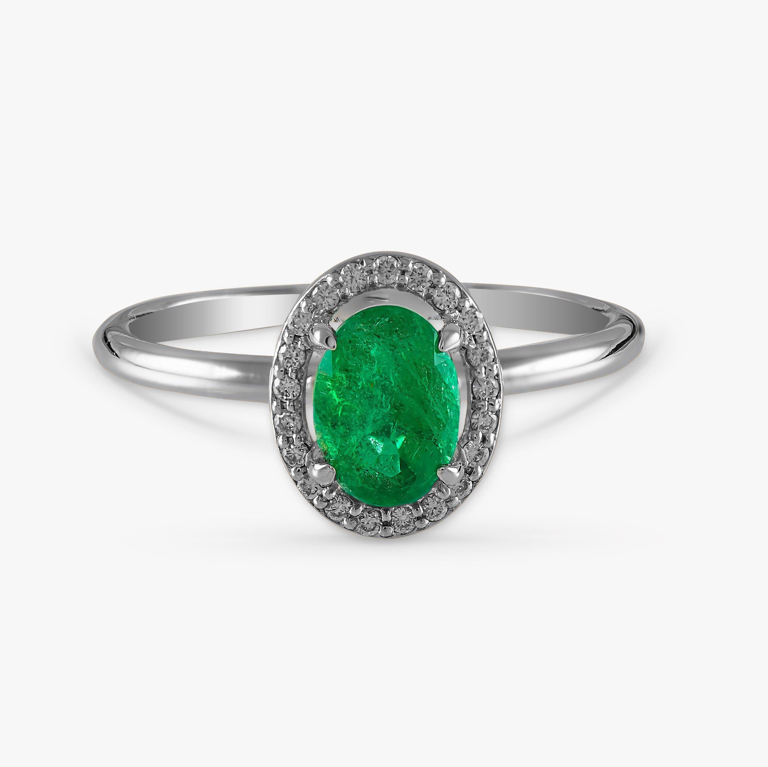 Oval Cut Emerald and Diamond Ring in 14K Gold