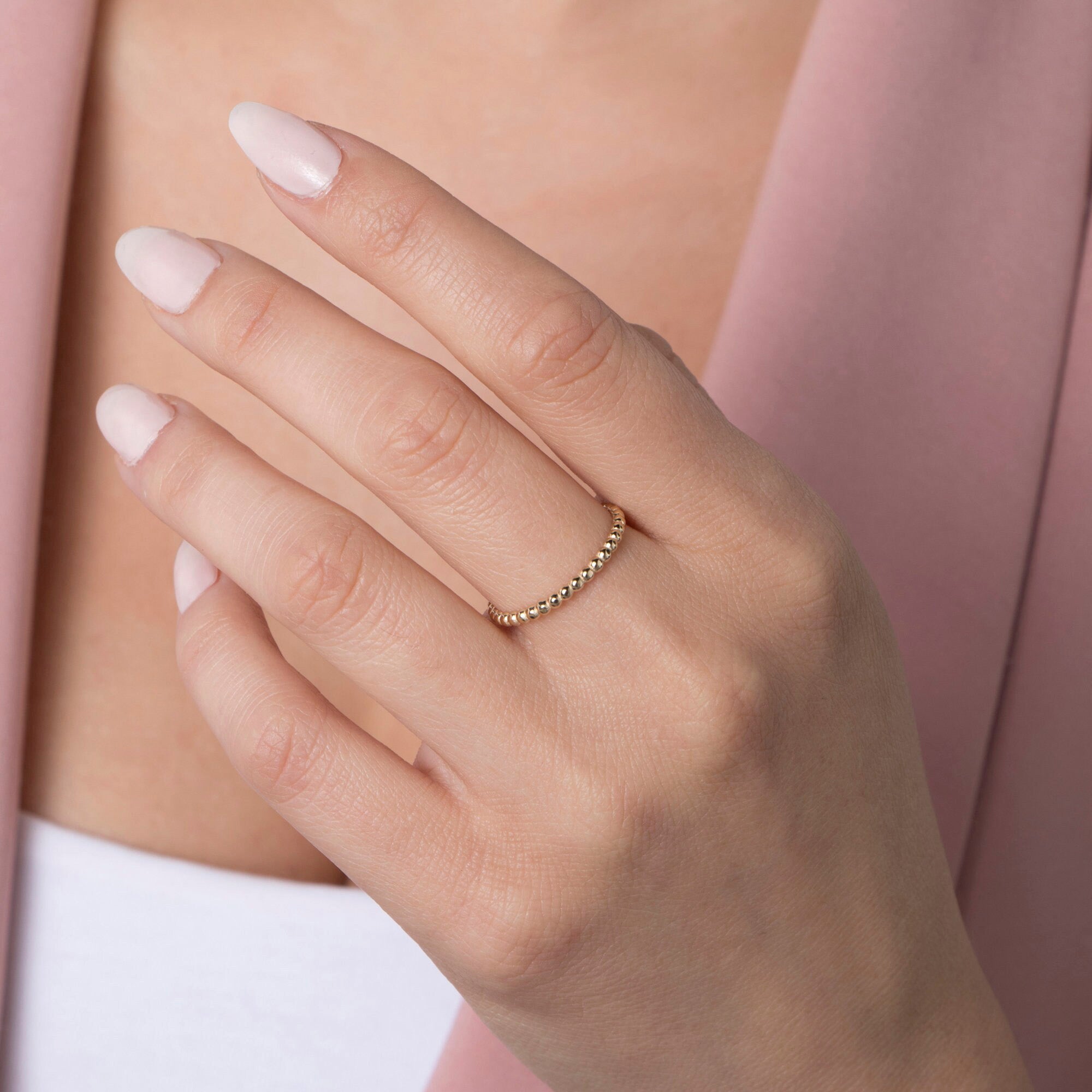 Minimalist Beaded Ring in 14K Gold