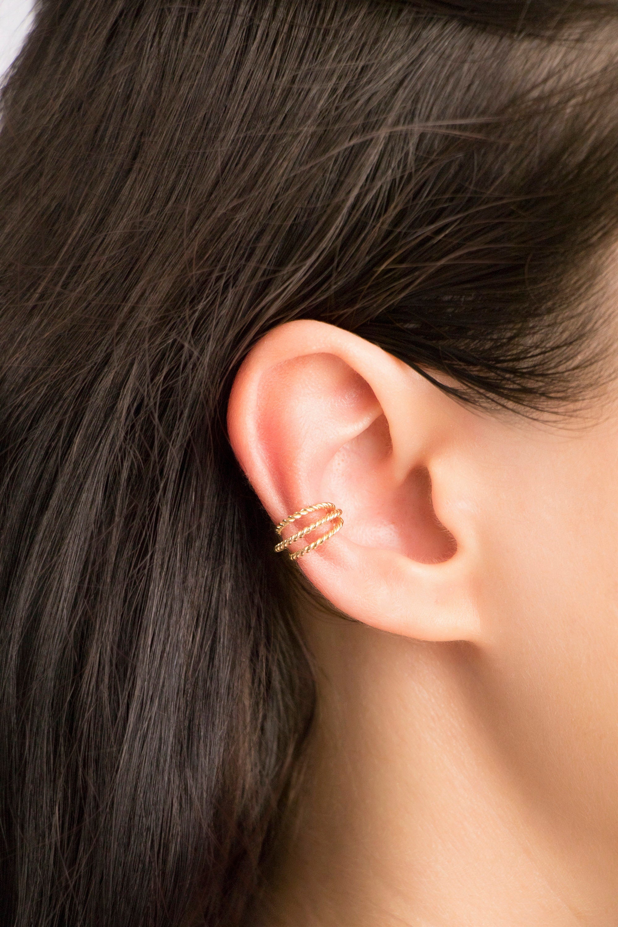 Single Triple Braided Ear Cuff in 14K Gold