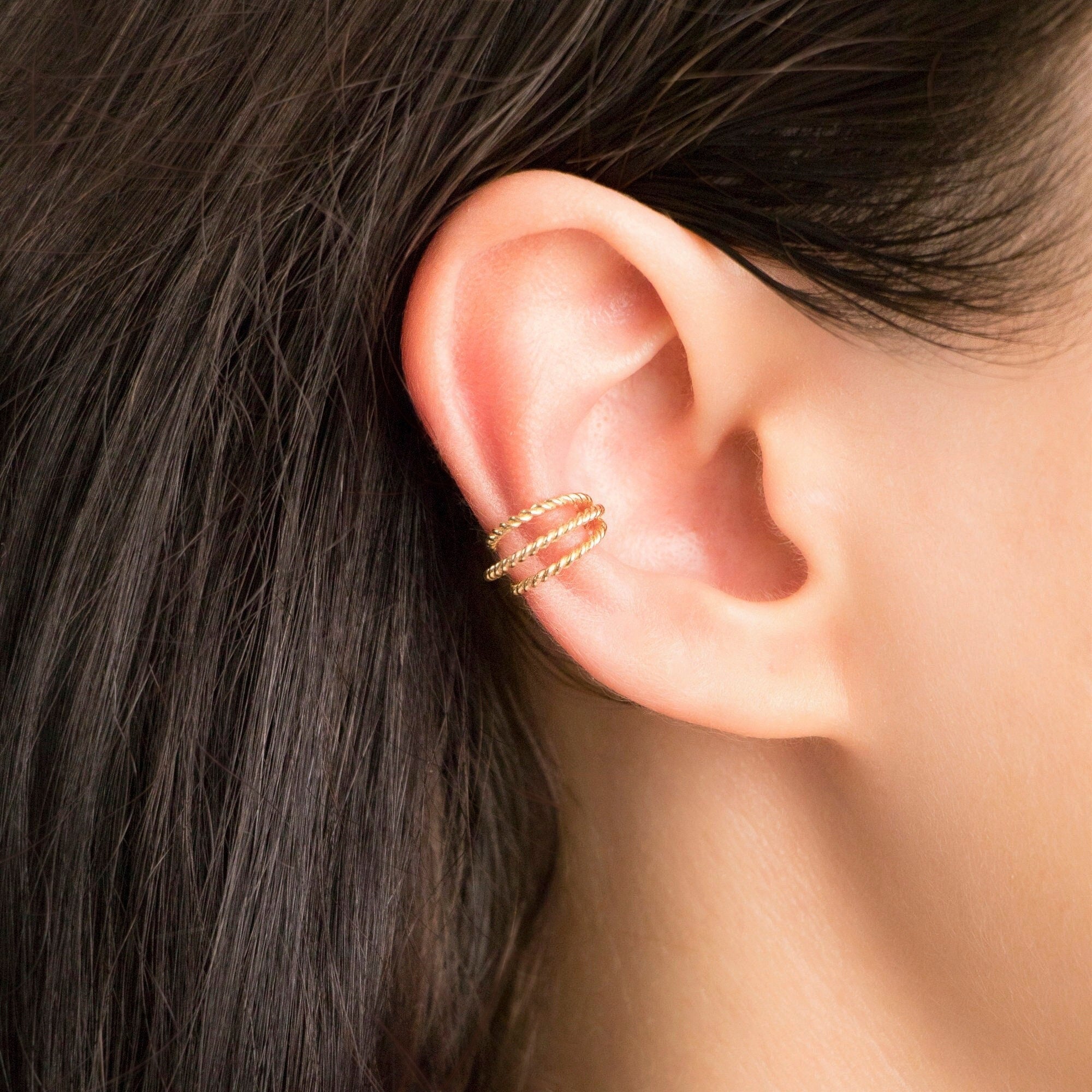 Single Triple Braided Ear Cuff in 14K Gold