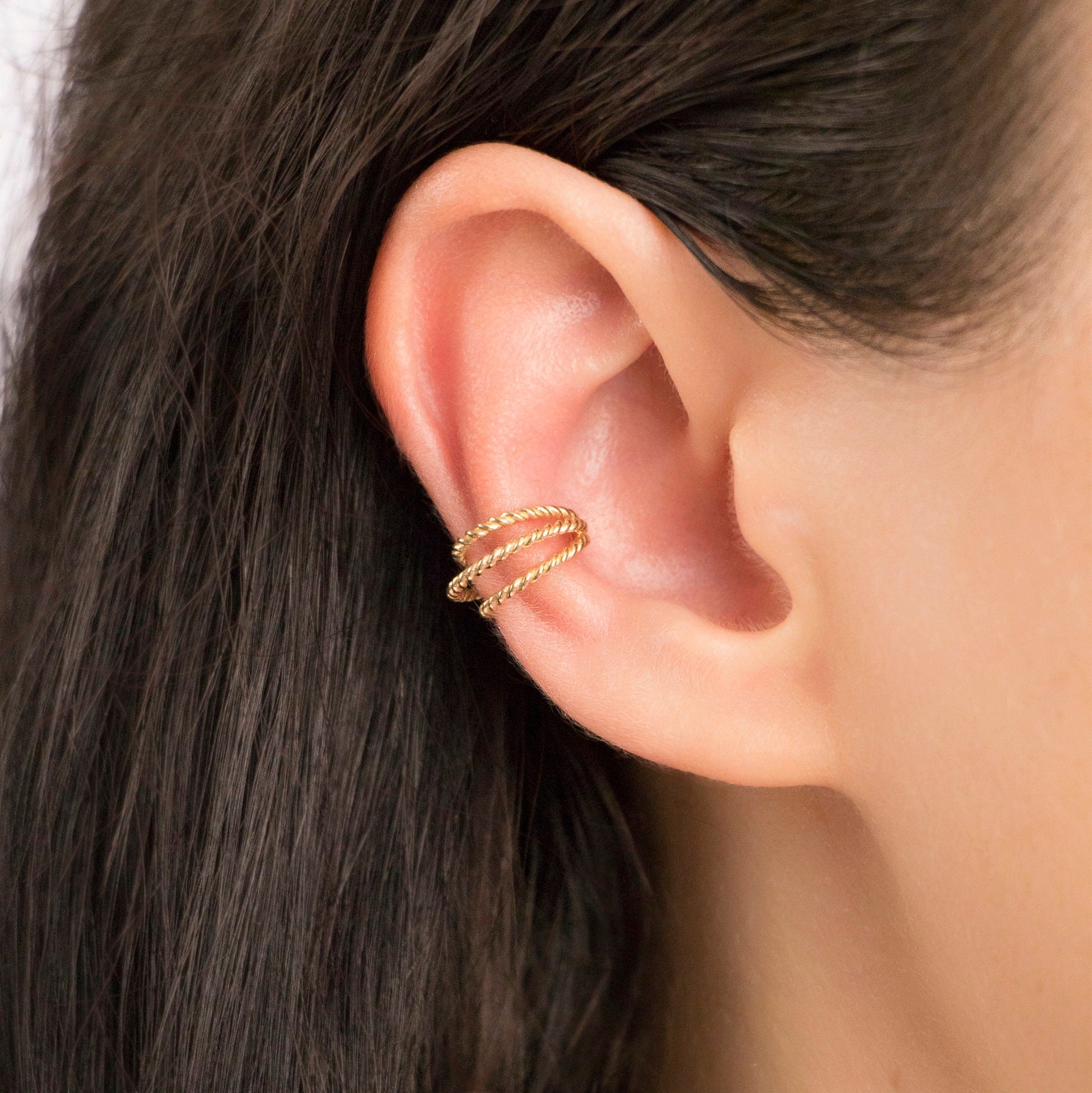 Single Triple Braided Ear Cuff in 14K Gold